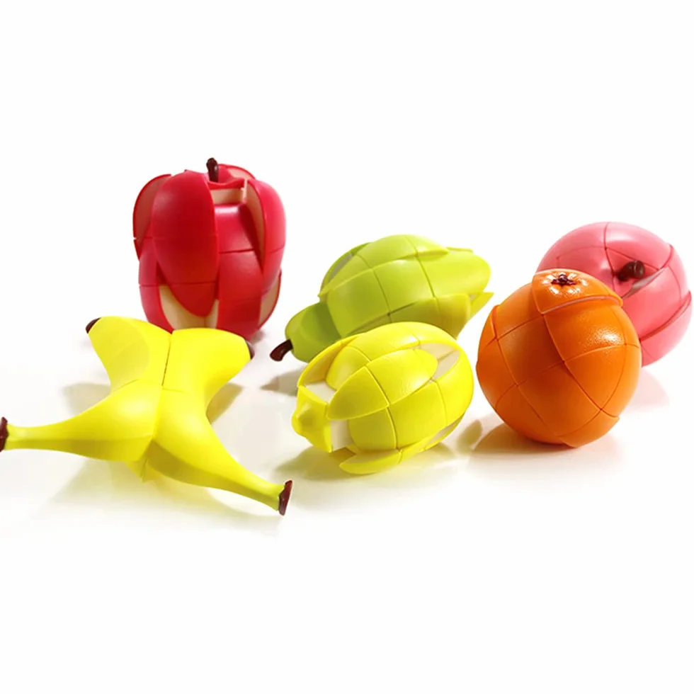 Cubo de Velocidad 3D Frutas Melocotón Limón Naranja Plátano Manzana Pera Cubo Mágico Rompecabezas Paquete de 6