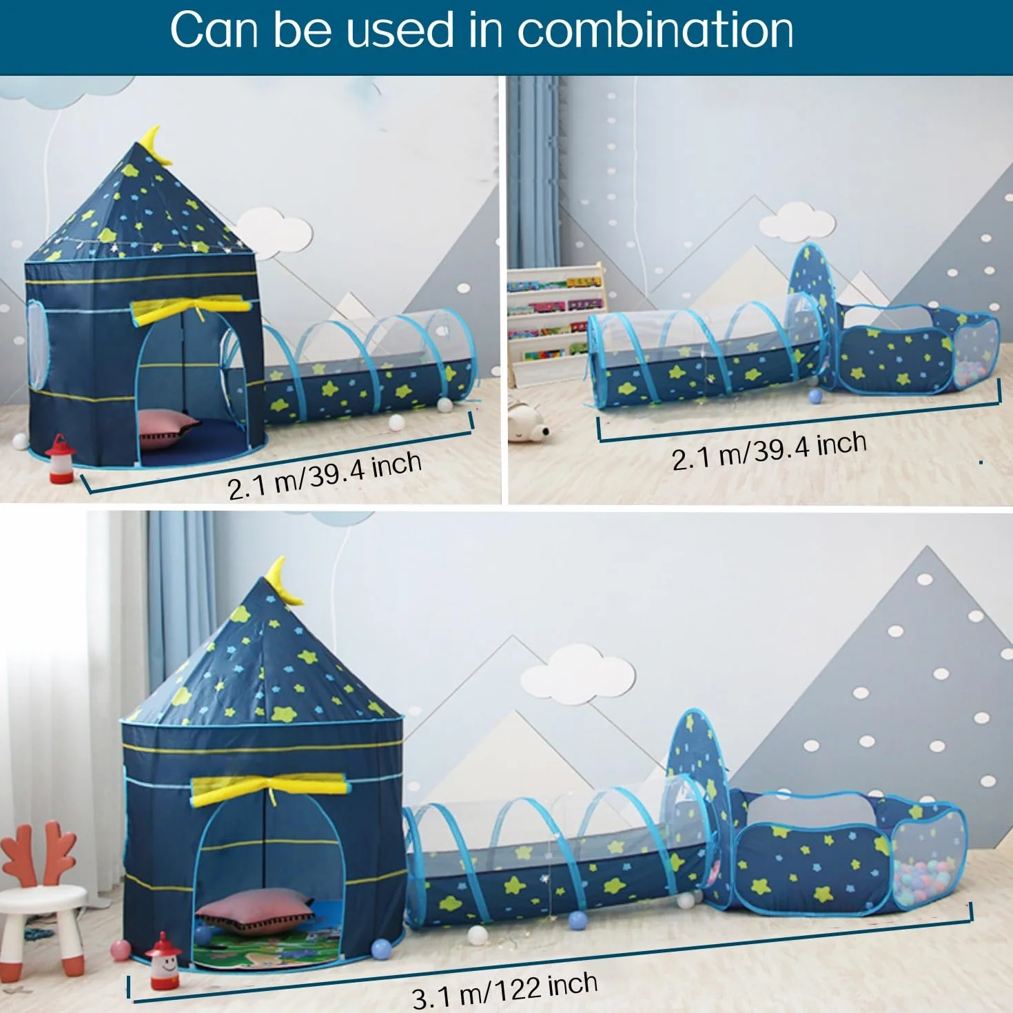 Tunel de Juego Infantil, Tienda campaña Infantil, Carpa Infantil con túnel y Piscina de Bolas, Casa de Juegos 3 y 1 para niñas y niños, Almacenaje Plegable