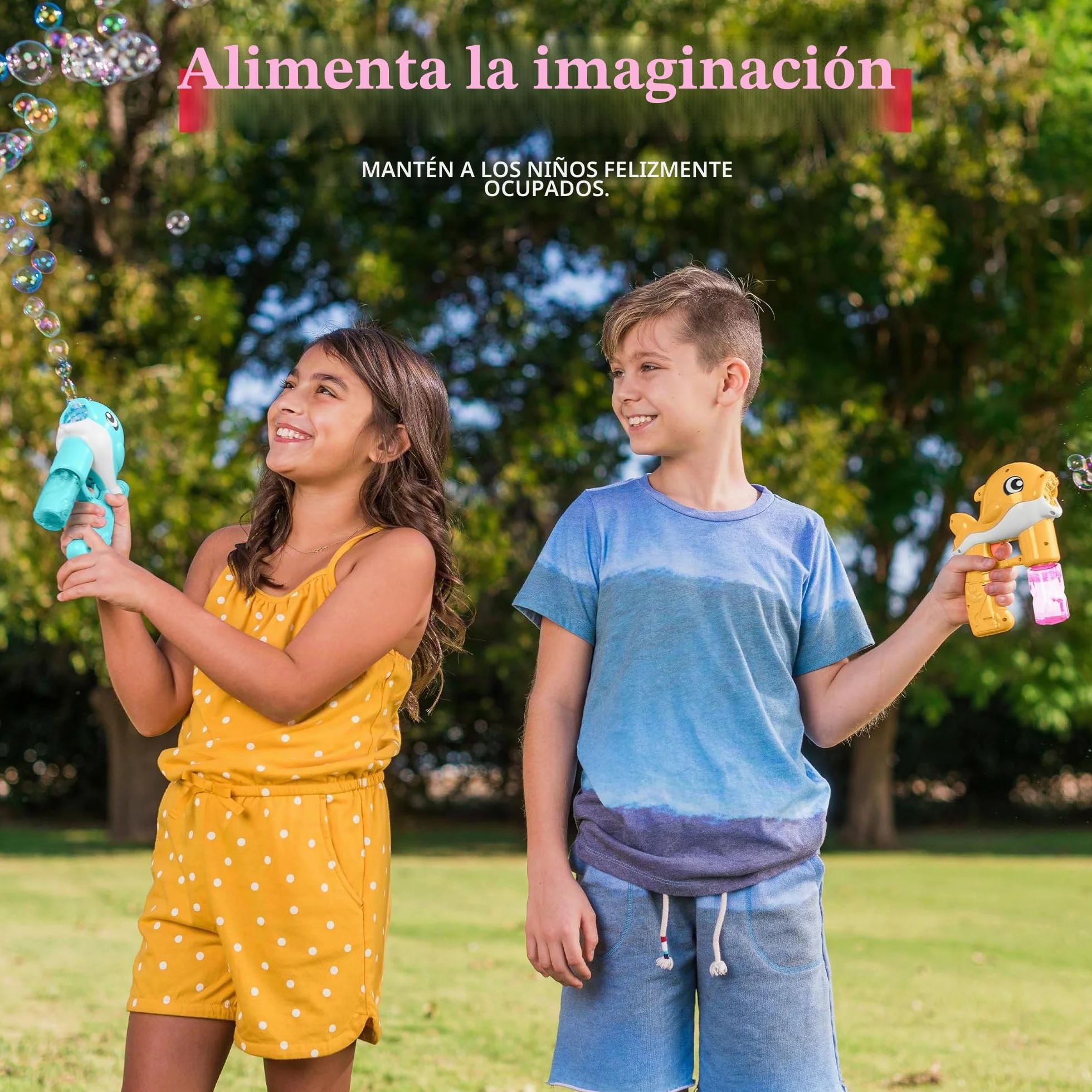 Sloosh 2 Pistolas de Burbujas para Ballenas LED automático con 4 soluciones de Repuesto de Burbujas, Pistola de Burbujas para niños, diversión de Verano para Exteriores, Regalos de Pascua