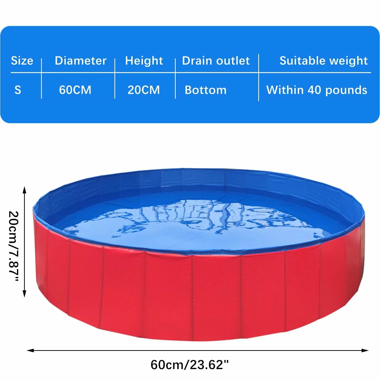 Butyeak Plegable - Piscina para Perros y Gatos, Portátil PVC, 60 x 20 cm