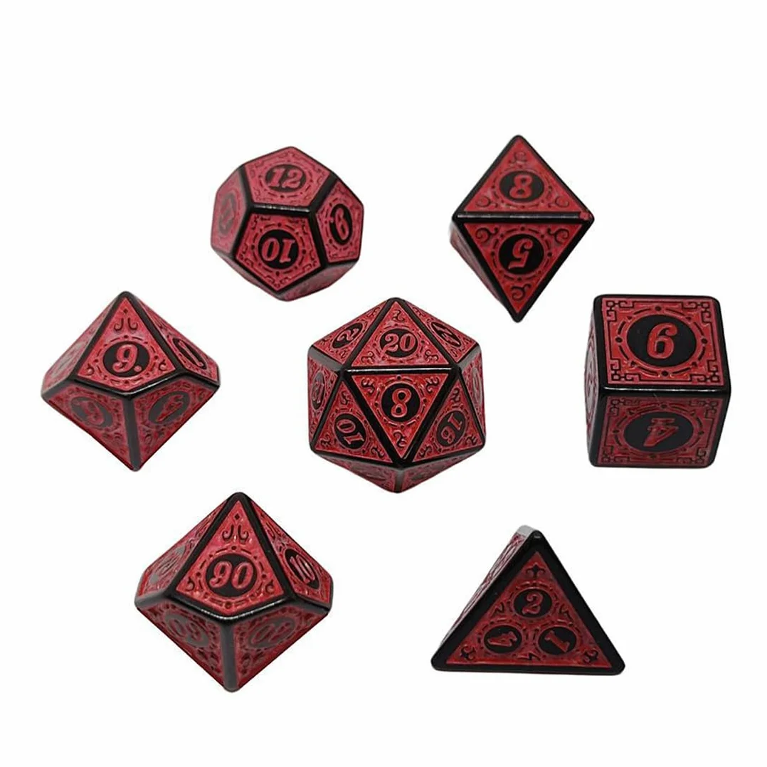 7 Piezas Dados Poliédricos 20 Caras de Rol - Juego de Dados de Colores Con Bolsas para DND RPG MTG (Rojo)