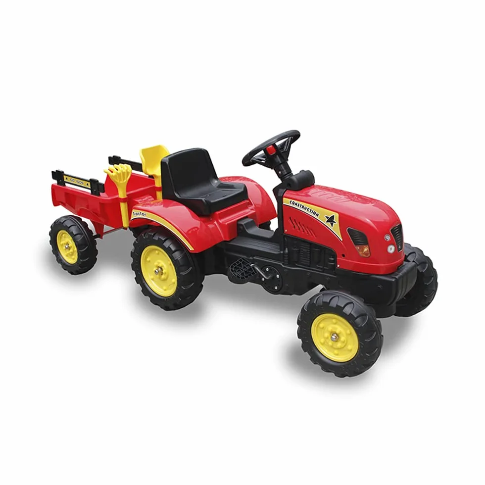 QPLAY - Tractor a Pedales con Remolque - Dos velocidades - Ideal para niños a Partir de 3 años - Rojo