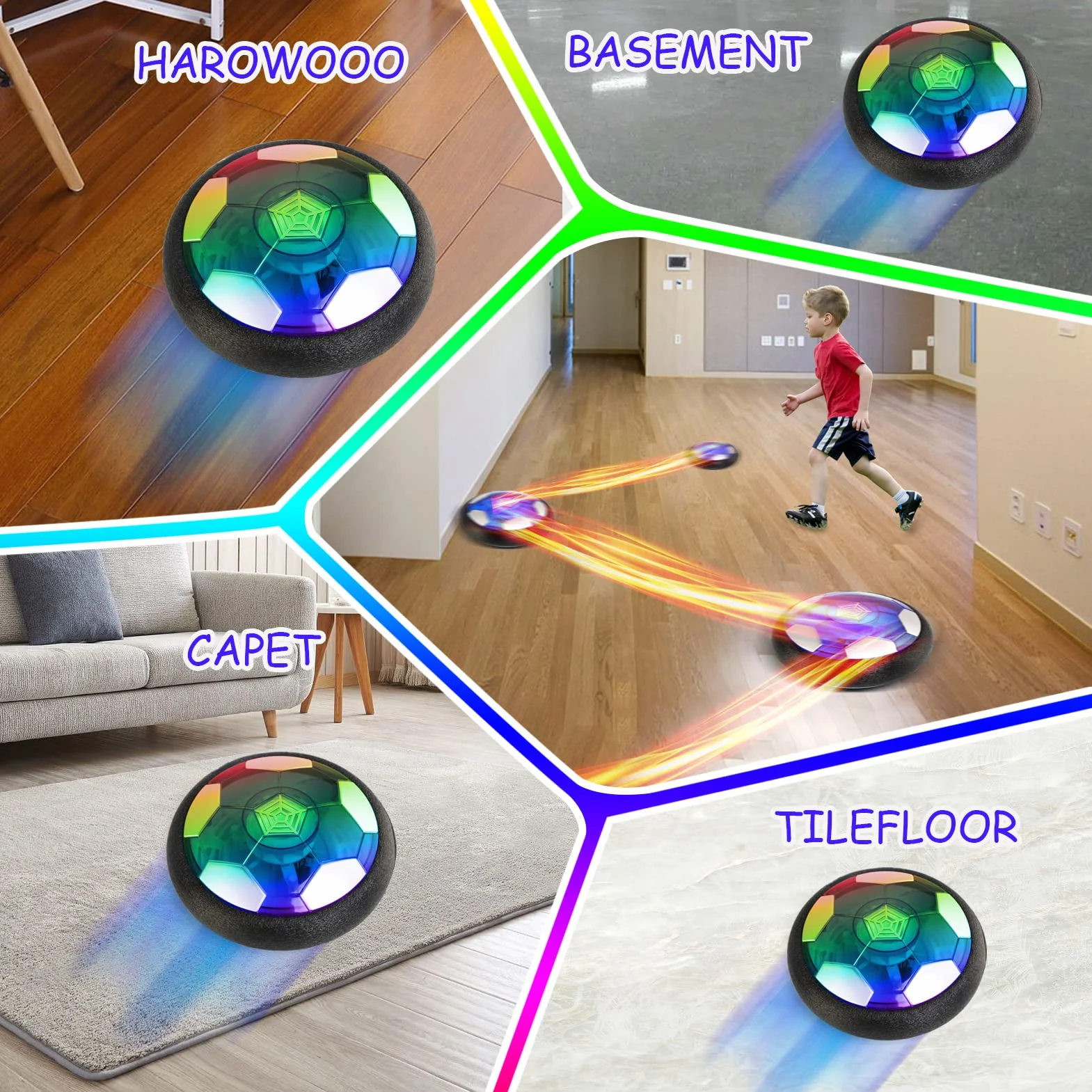 Balón Fútbol Flotant,Recargable Pelota Futbol Juguetes Niños 3 4 5 6 7 8 Años, Air Power Soccer con Protectores de Espuma Suave y Luces LED Futbol Juguete para Regalos Cumpleaños Navidad