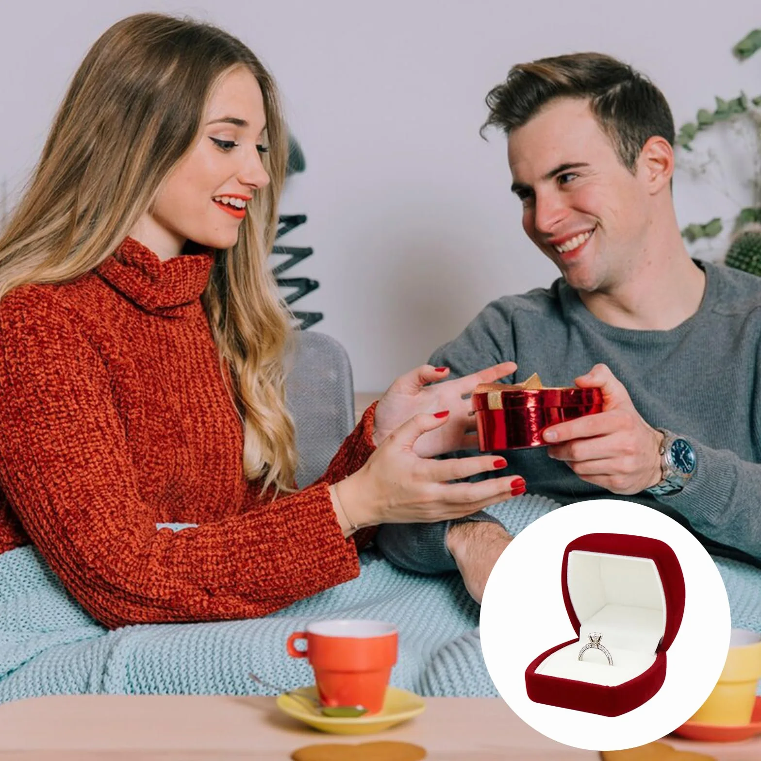 FuninCrea Caja de Anillos, Caja de Joyería de Terciopelo para Anillos para Boda Propuesta Compromiso, Caja Anillo Compromiso Pequeño Cajas de Almacenamiento de Anillos para Collares Pendientes