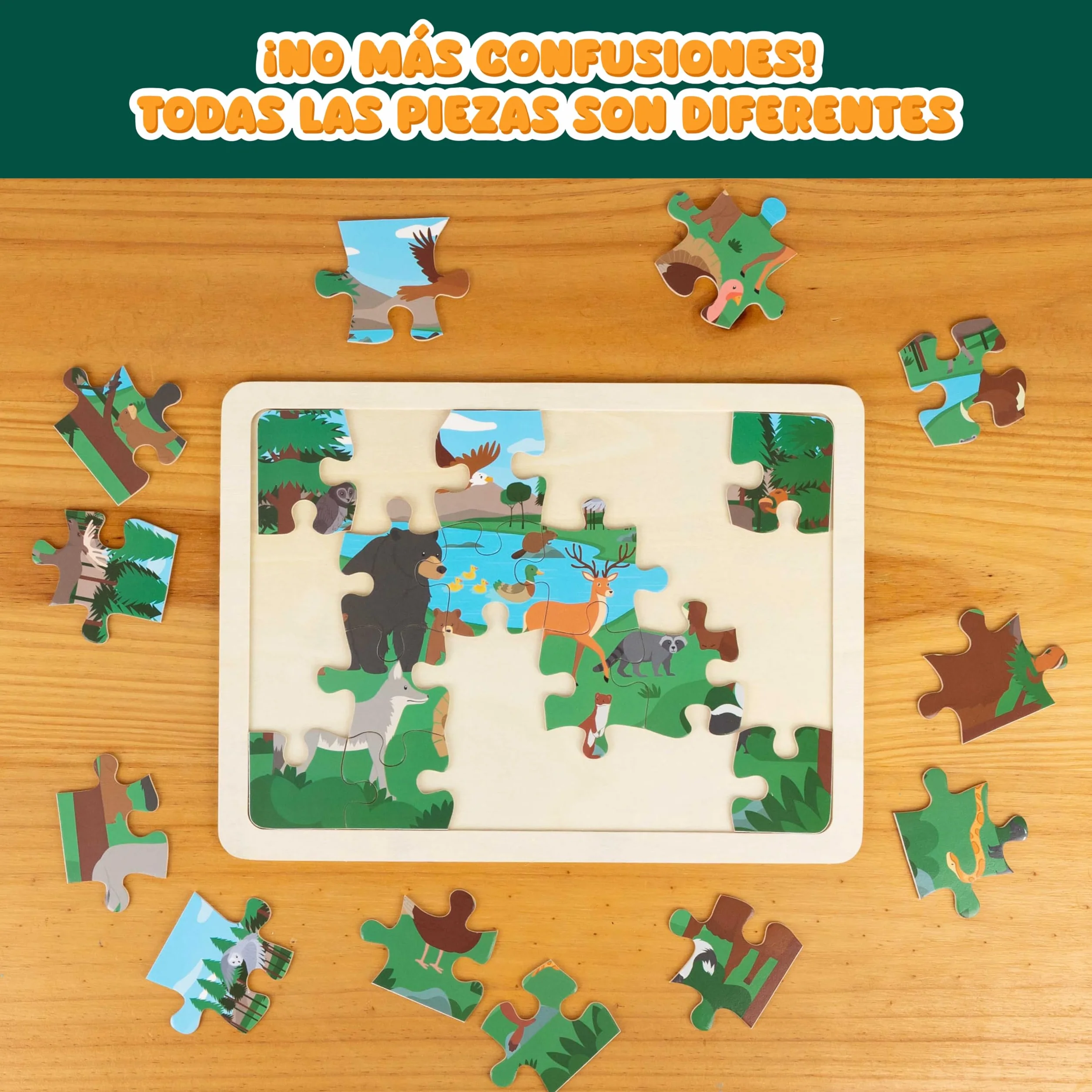 BONNYCO Puzzle Madera para Niños 6 Sets 24 Pcs, Animales Ecosistemas, Juguetes Educativos 3-8 Años