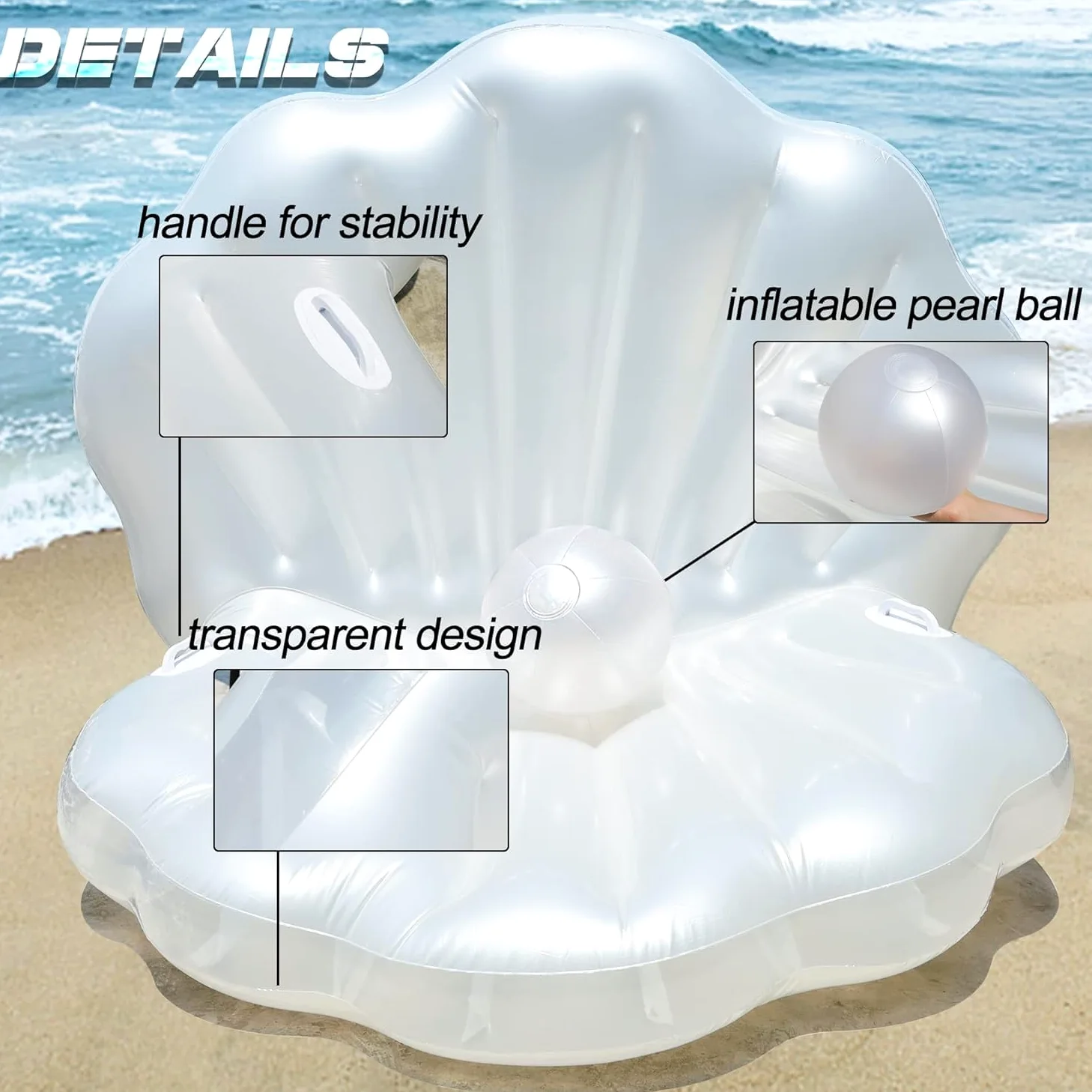 Colchón hinchable de concha con bola de perlas, flotador de piscina gigante y silla de salón, cama de natación premium para adultos, juguete acuático para fiestas en la playa y piscina