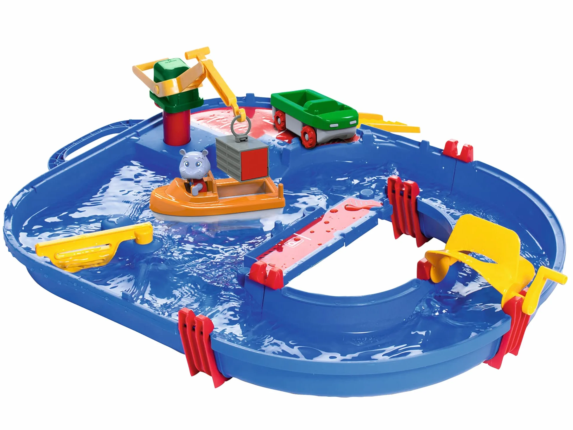 AquaPlay - 8700001501- Circuito de Juego acuático Start Set 21 Piezas - con Barco portacontenedores, vehículo Anfibio y Figura
