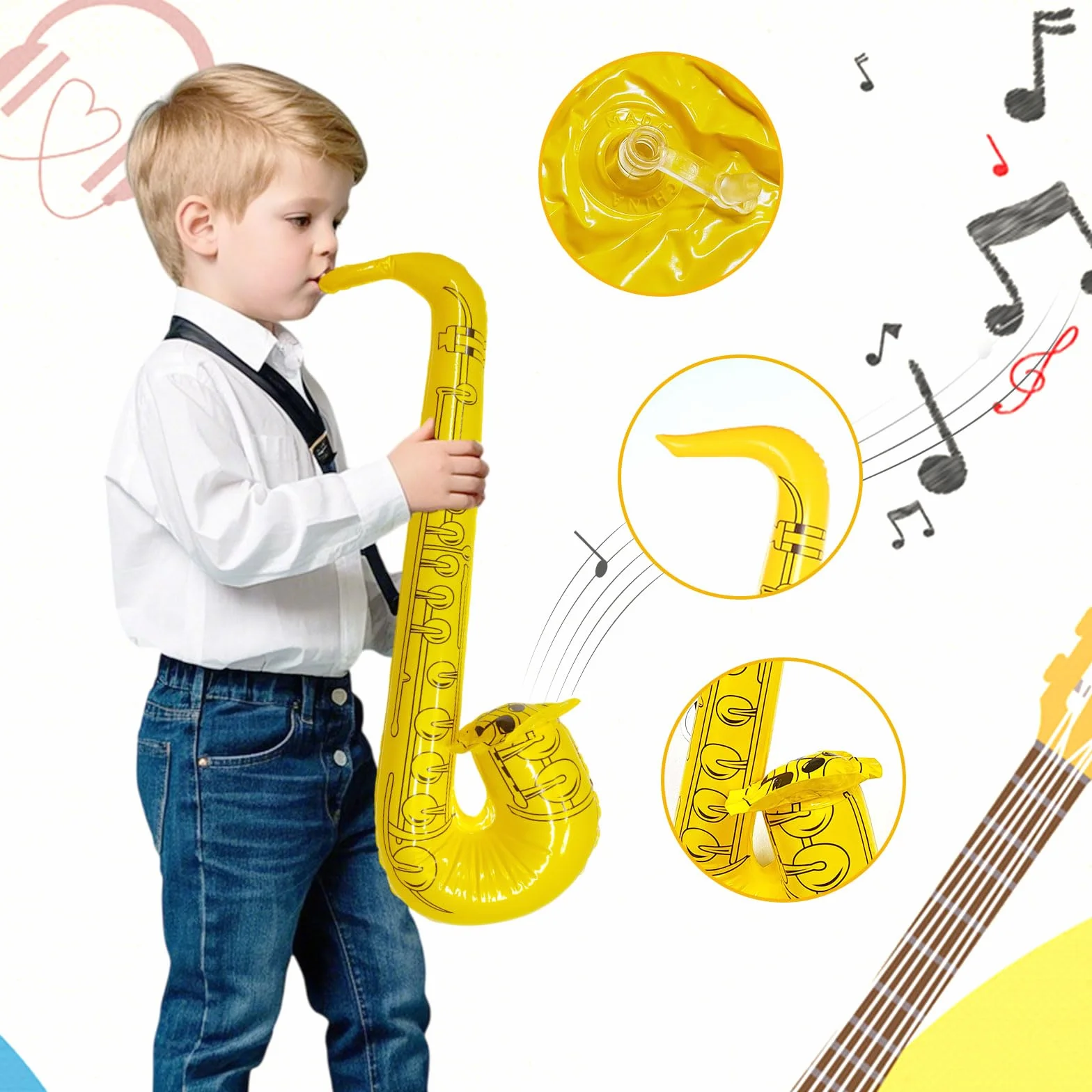 3 Piezas Instrumentos Inflables Saxofón Hinchables para Niños Adultos, 70 cm Saxofón de Juguete Inflable Party, Accesorios de Globos de Instrumentos Musicales para Festivales Fiesta