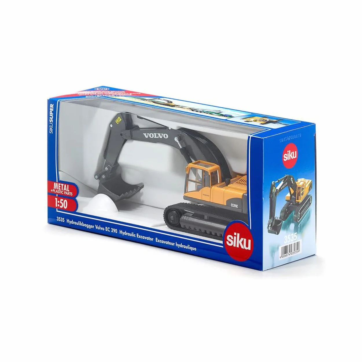 Siku 3535 Excavadora hidráulica Volvo, Brazo de Excavadora Funcional, 1:50, Metal/Plástico, Amarillo