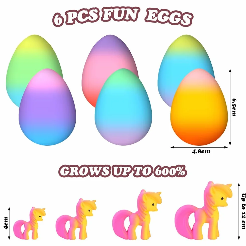 Unicornio Eclosionando Huevos Arcoíris, 6 Huevo de Unicornio Juguete para incubar en Agua, Caja Sorpresa para Eclosión Mágica para Niños Niñas Regalos para Cumpleaños Pascua