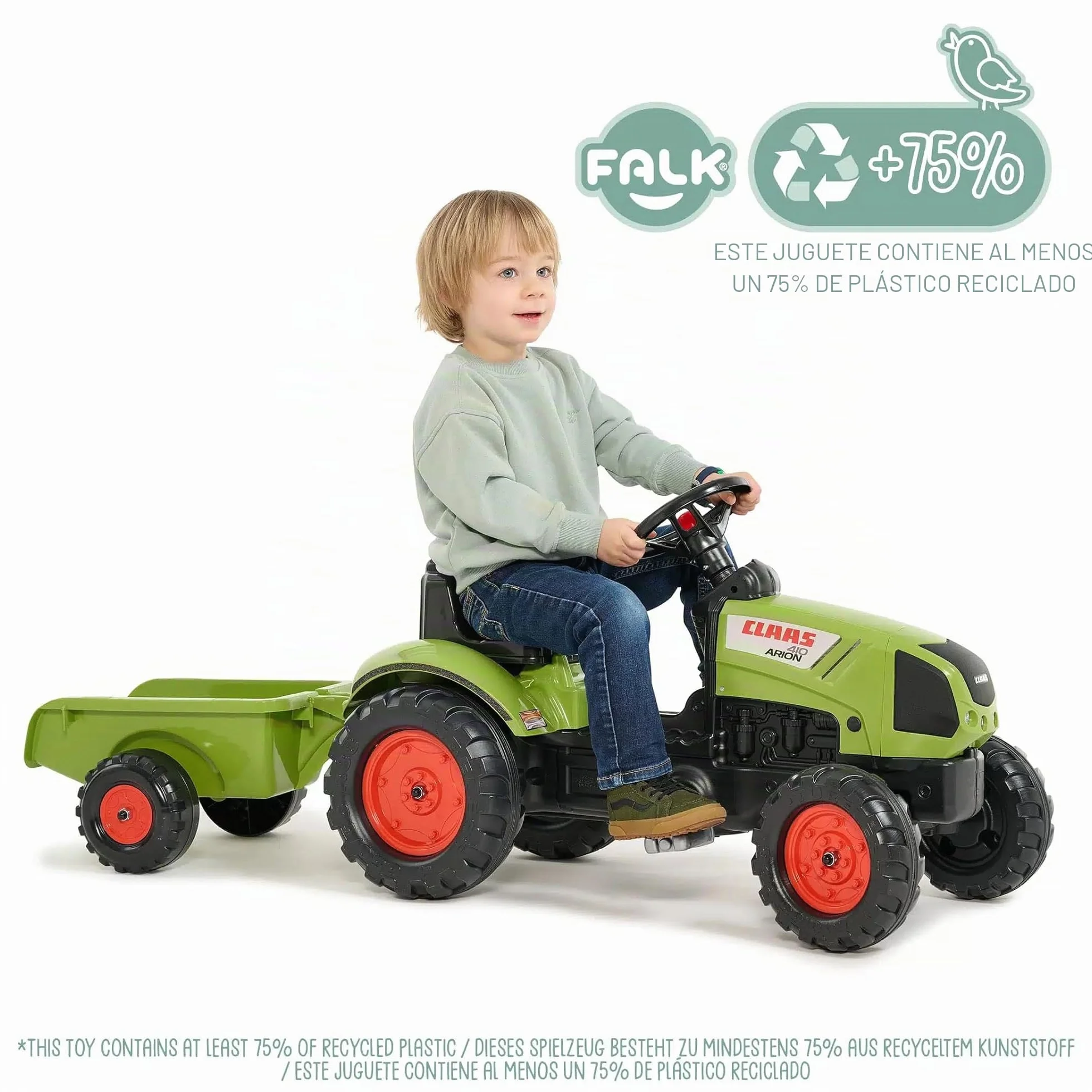 Falk - Tractor de Pedales Claas con Remolque - A Partir de 2 años - Fabricado en Francia - Volante direccional con bocina - 2040A