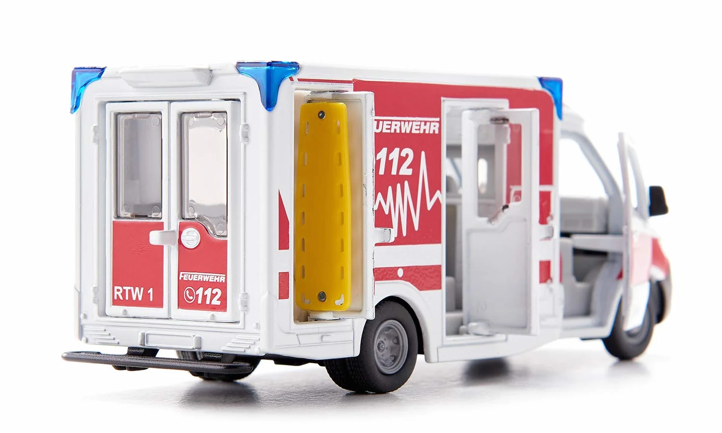 Siku 2115, Mercedes-Benz Sprinter Miesen Tipo C Ambulancia, 1:50, Metal/plástico, Rojo/Blanco, Techo Desmontable, Incl. Camilla y Tablero Giratorio