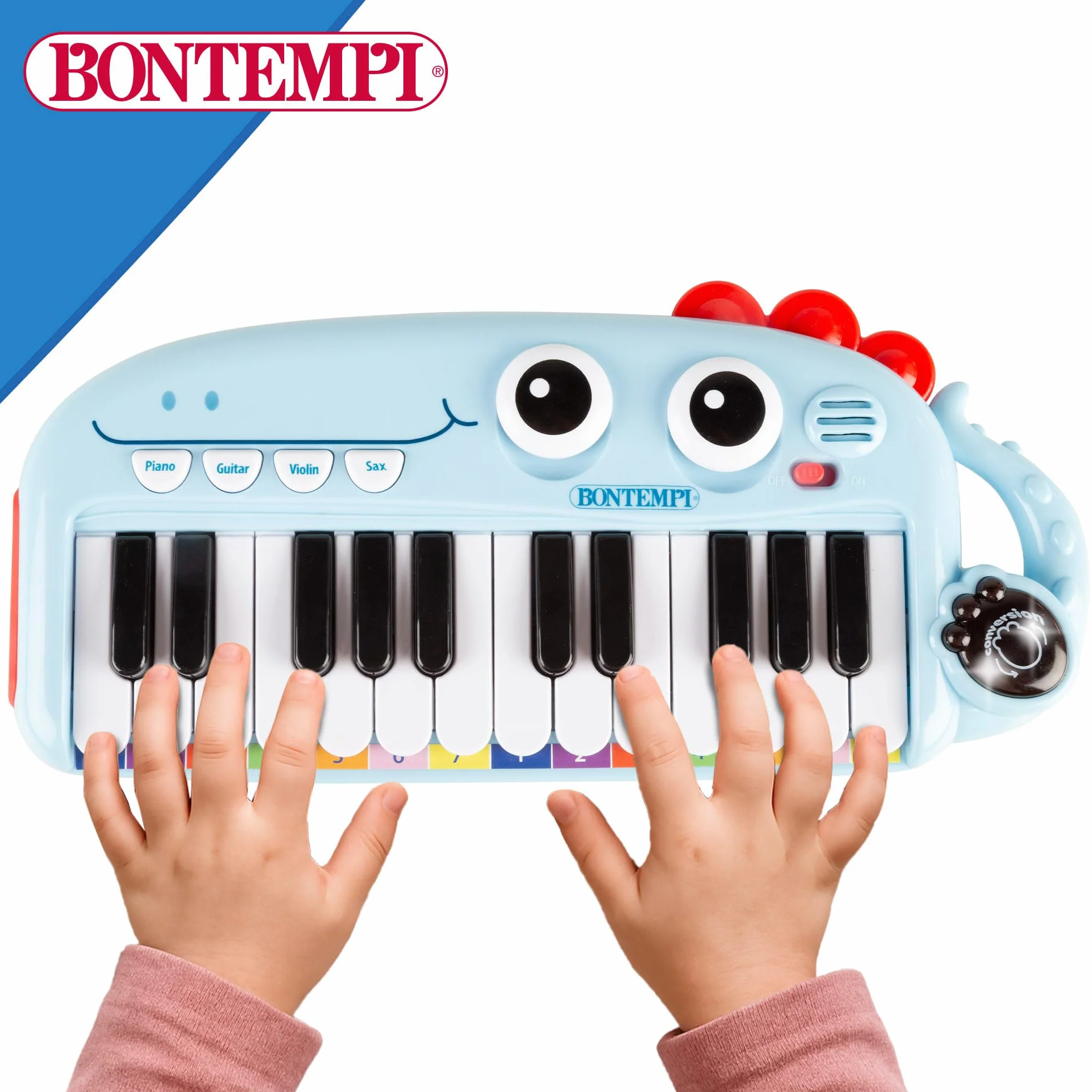 ColorBaby Bontempi Piano Infantil electrónico 24 Teclas con Luces, Sonidos, Melodías, Botones y diseño Seguro con Carita Sonriente, para iniciar a los más pequeños en la música Desde 18 Meses (39213)
