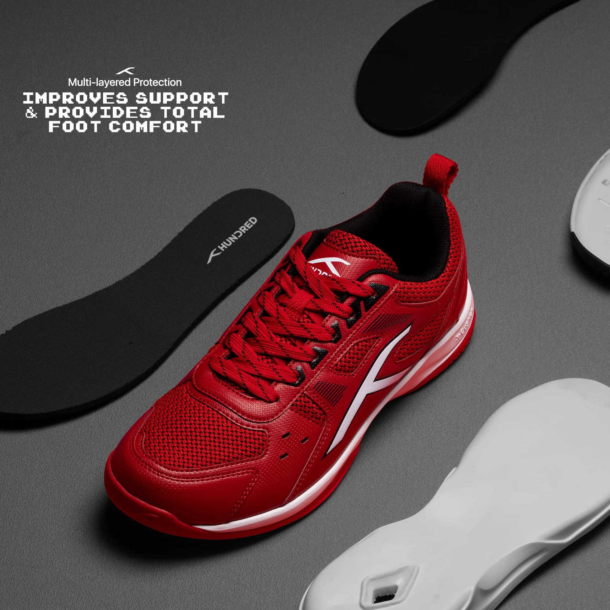 Hundred Raze Non-Marking Badminton Shoes Men Polyester Rubber Indoor Tennis Squash Padel