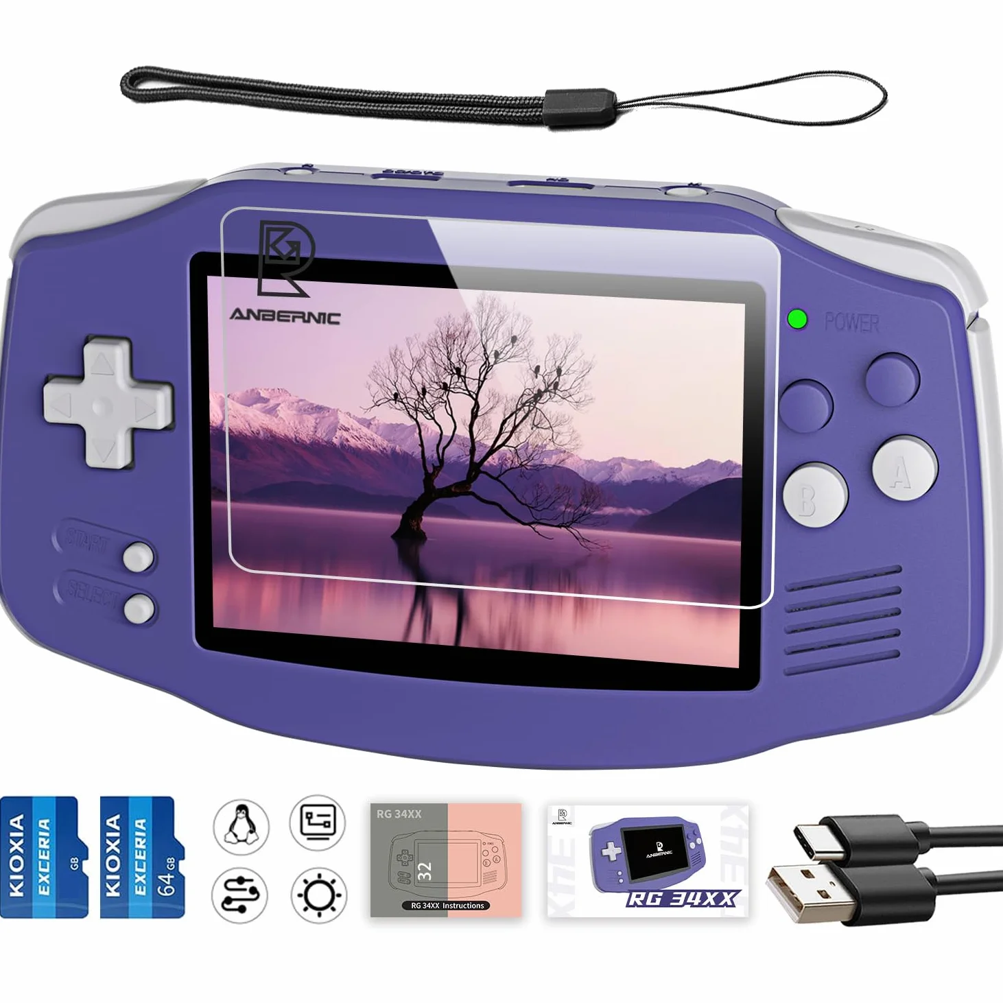 RG34XX - Consola de juegos de mano retro, pantalla IPS de 3.4 pulgadas, almacenamiento de 64 GB, juegos preinstalados 5532, WiFi, HDMI (RG34XX-Indigo)