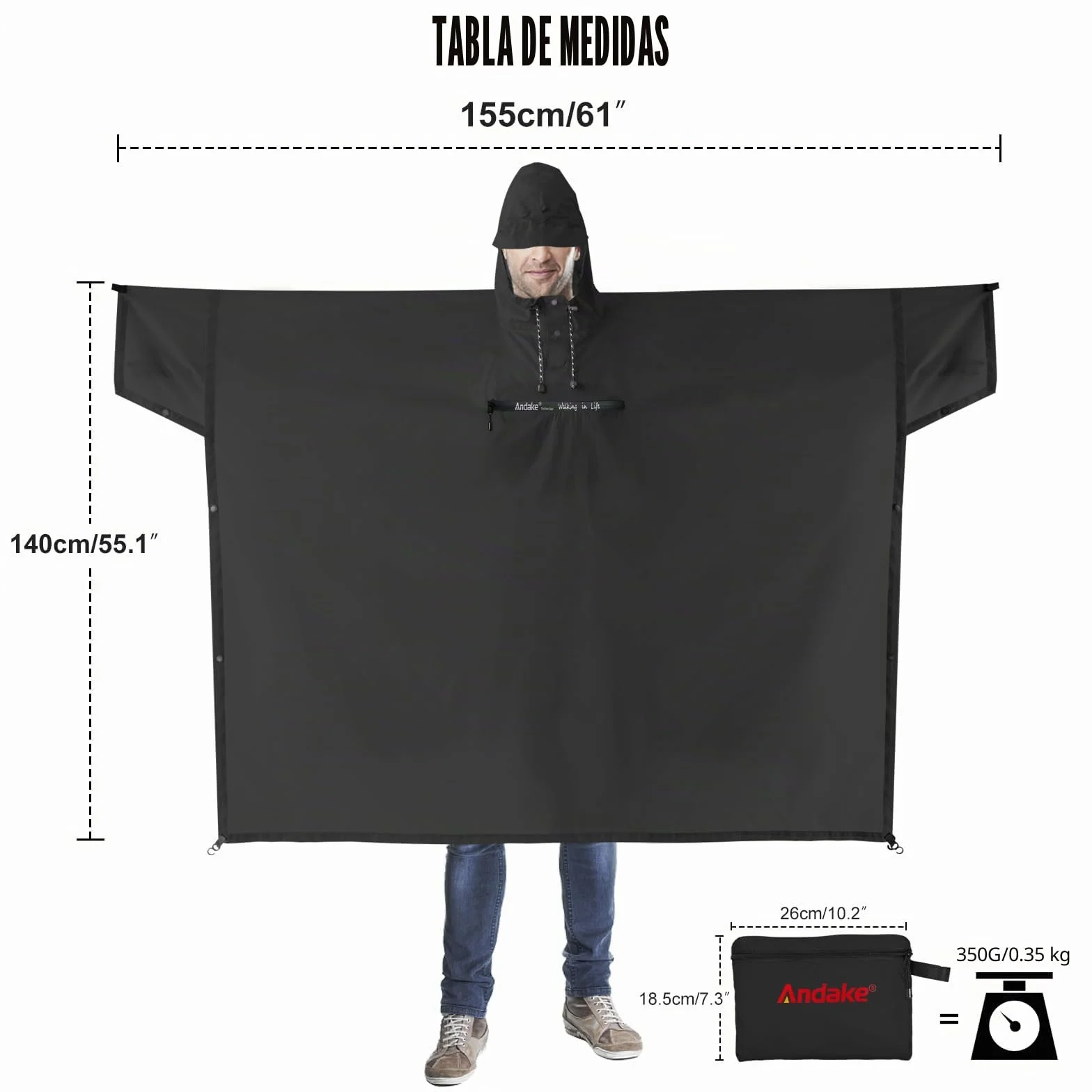 Andake Poncho de Lluvia Impermeable Ligero Multifuncional para Senderismo Ciclismo