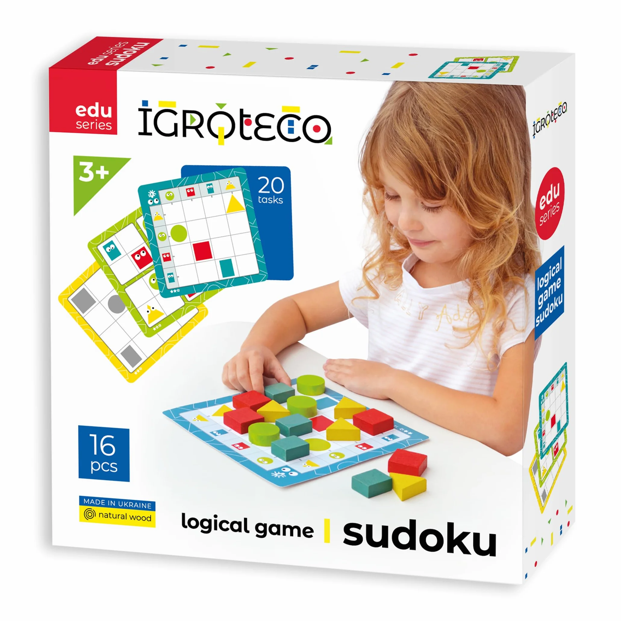 Sudoku Geométrico de Madera – Juguete Educativo 16 Piezas 20 Tareas – Estimula Lógica y Motricidad Fina – Desde 3 Años