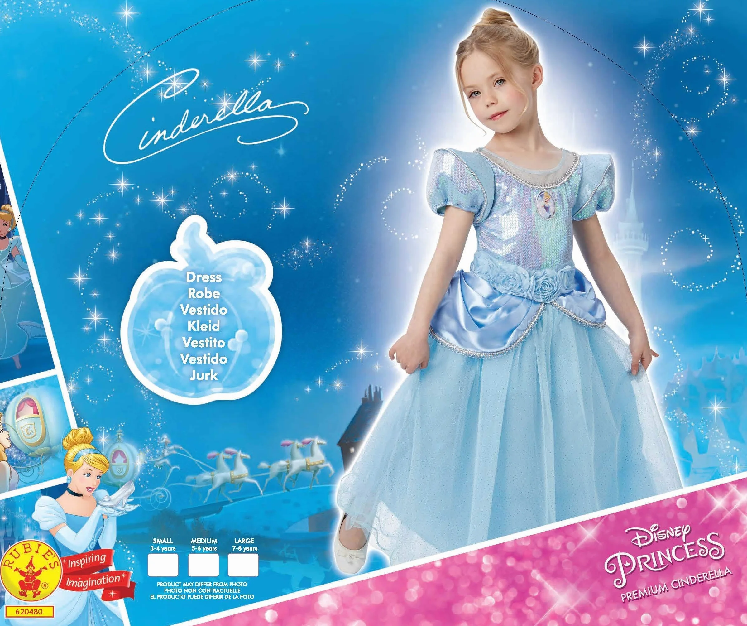 Rubies Disfraz Cenicienta Premium Inf Multicolor, L (7-8 años) 620480-L