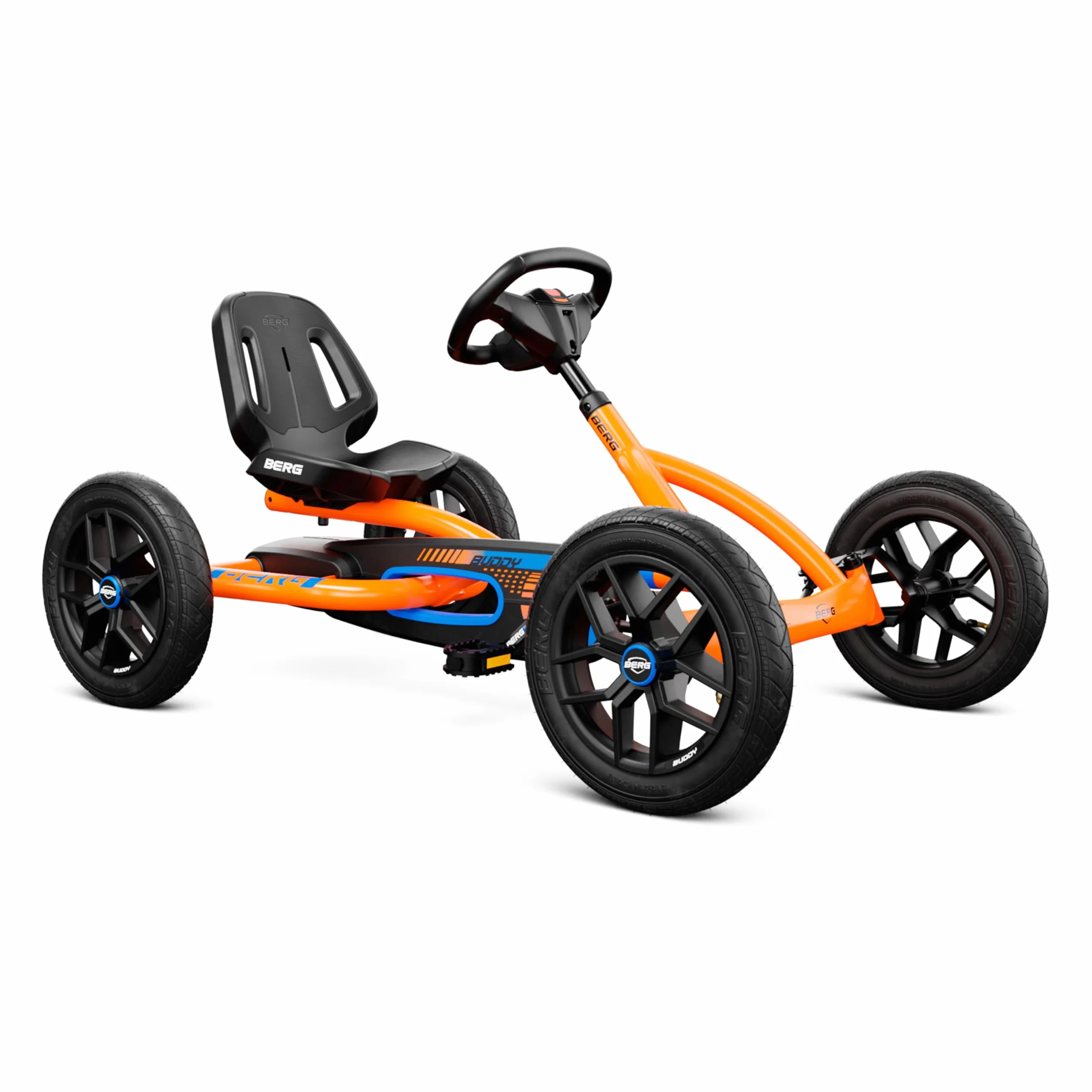 BERG Kart a Pedales Buddy B-Orange | 3-8 años, cuadro resistente, asiento regulable, volante regulable