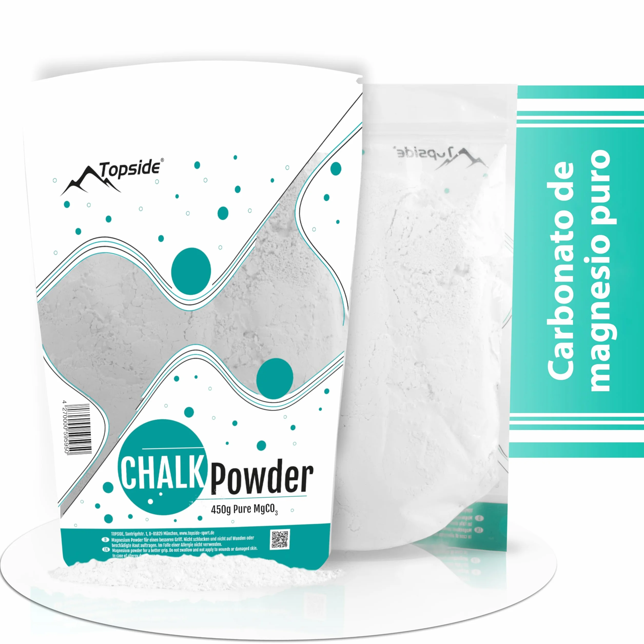 TOPSIDE Magnesio Puro en Polvo para Escalada, Crossfit, Gimnasio