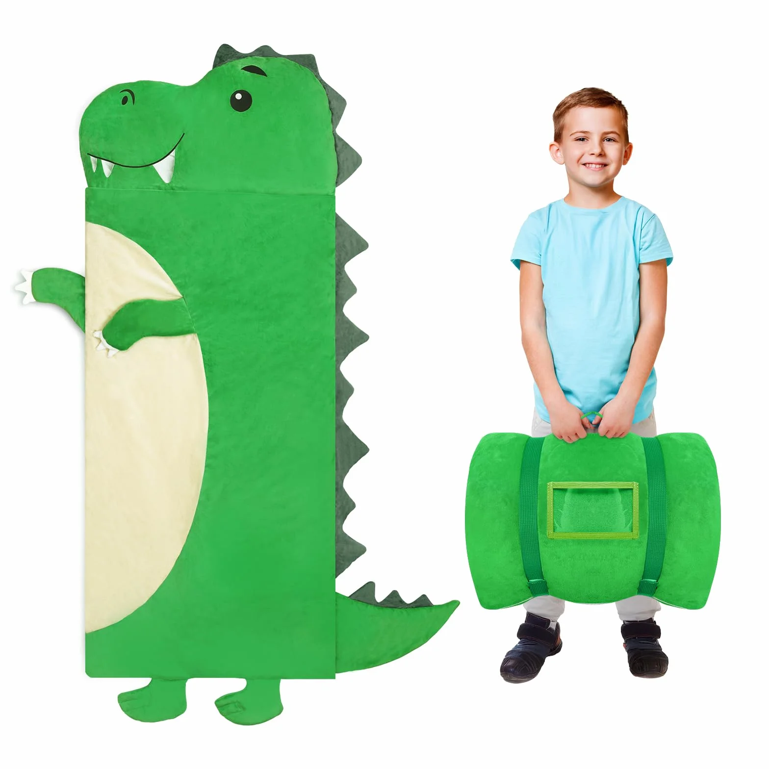 Decalsweet Cálida Alfombrilla de Siesta para Niños Pequeños con Almohada Extraíble, Saco de Dormir Plegable para Niñas y Niños, Bolsa de Dormir con Cremallera para Camping Siesta, 170×70cm