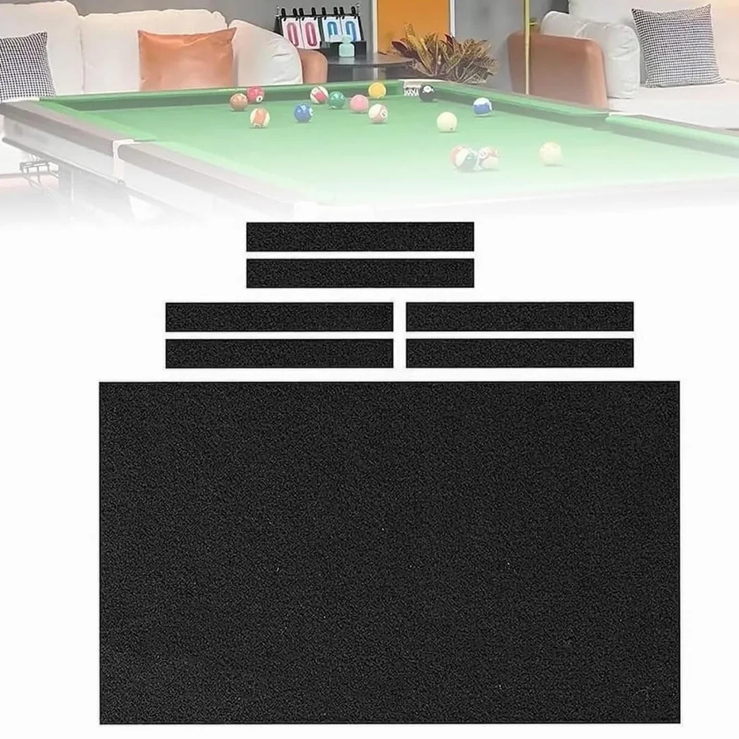 Paño de billar 8FT negro, lana peinada y nailon, envoltura lateral 6 piezas, para mesa de 7/8/9 pies
