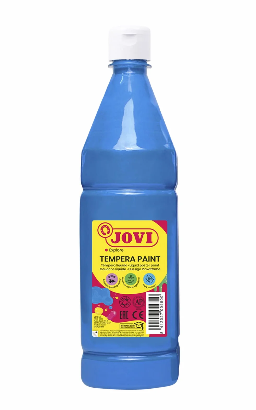 Jovi 511 - Témpera líquida, Azul Cyan, 1000 ml | Pintura a base de ingredientes naturales, Fácil de lavar, Sin gluten