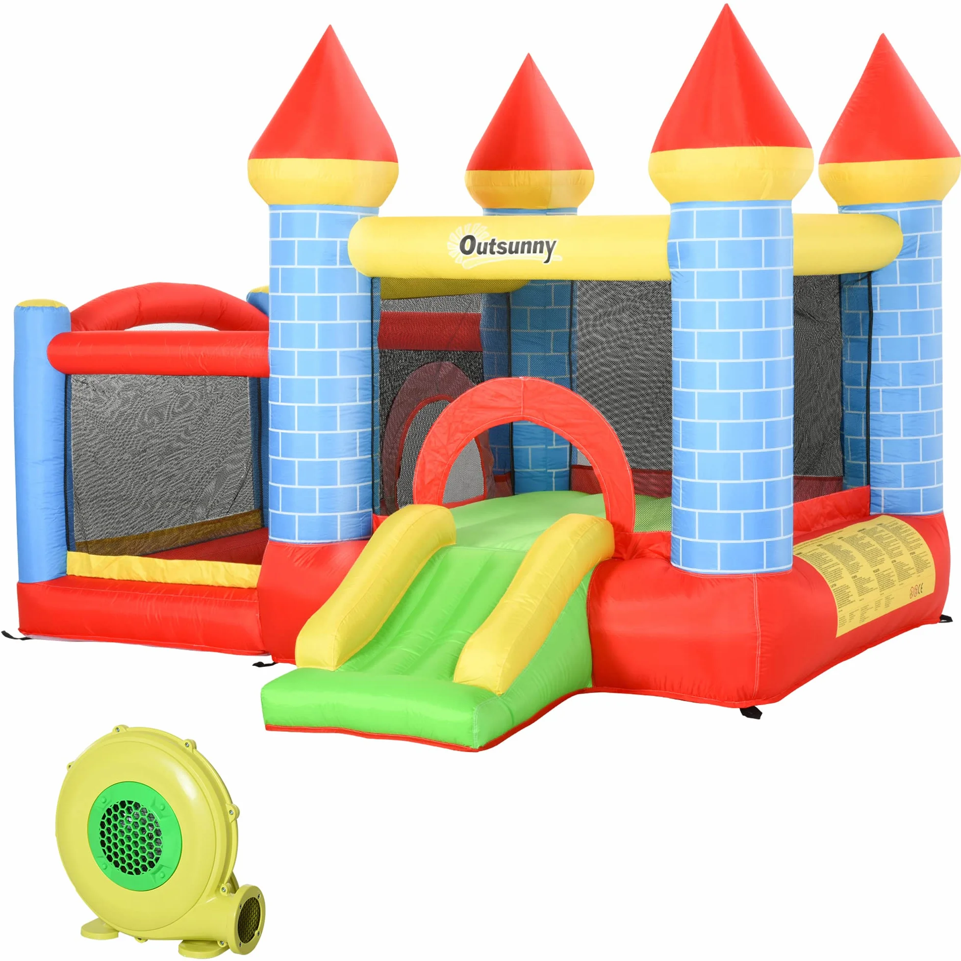 Outsunny Castillo Hinchable para Niños con Tobogán Cama de Salto Inflador y Bolsa de Transporte para Interior y Exterior 280x260x210 cm Multicolor