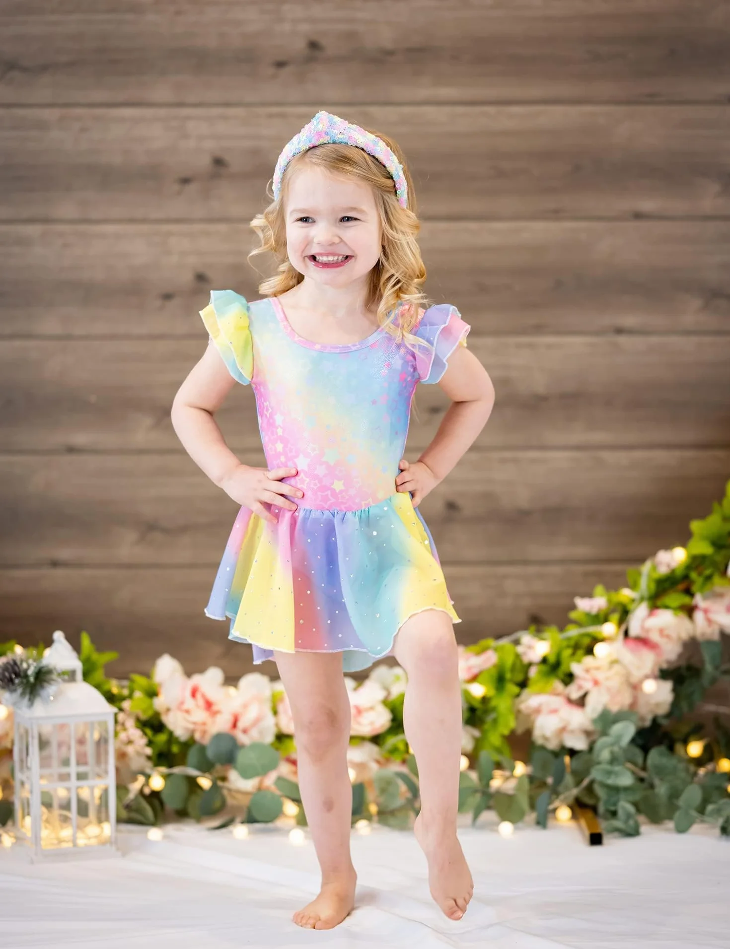 Arshiner Traje de Ballet para Niñas Sin Espalda Manga Corta Mono de Algodón con Falda Irregular Lentejuelas