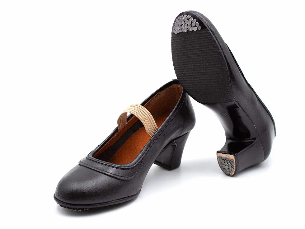 Zapato Profesional de Baile Malaca Piel Cierre Goma elástica Tacón Suela Clavos Niña