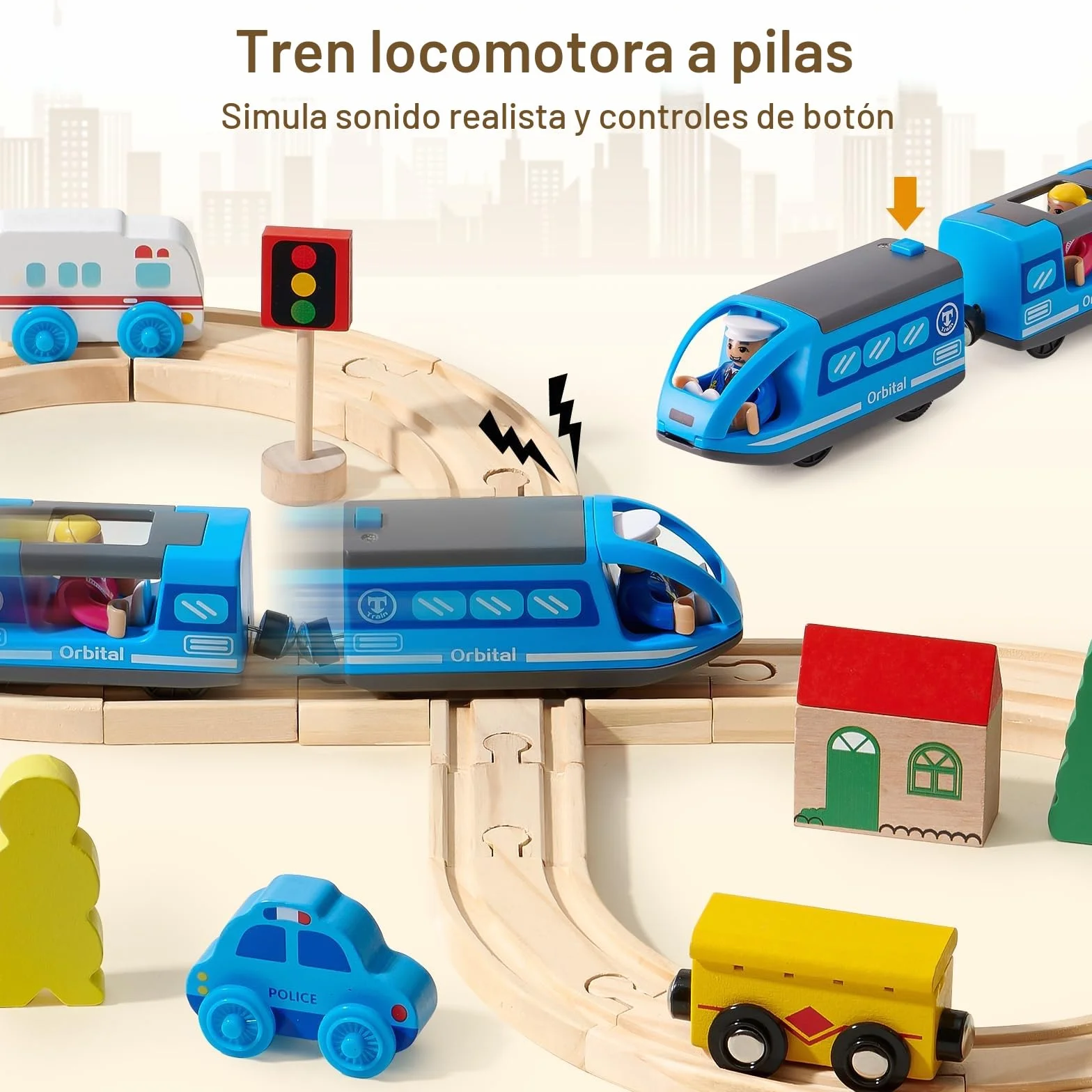 Atoylink Trenes de Juguetes Magnéticos de Madera con Tren Eléctrico, Pistas de Madera para Niños 3-7 Años
