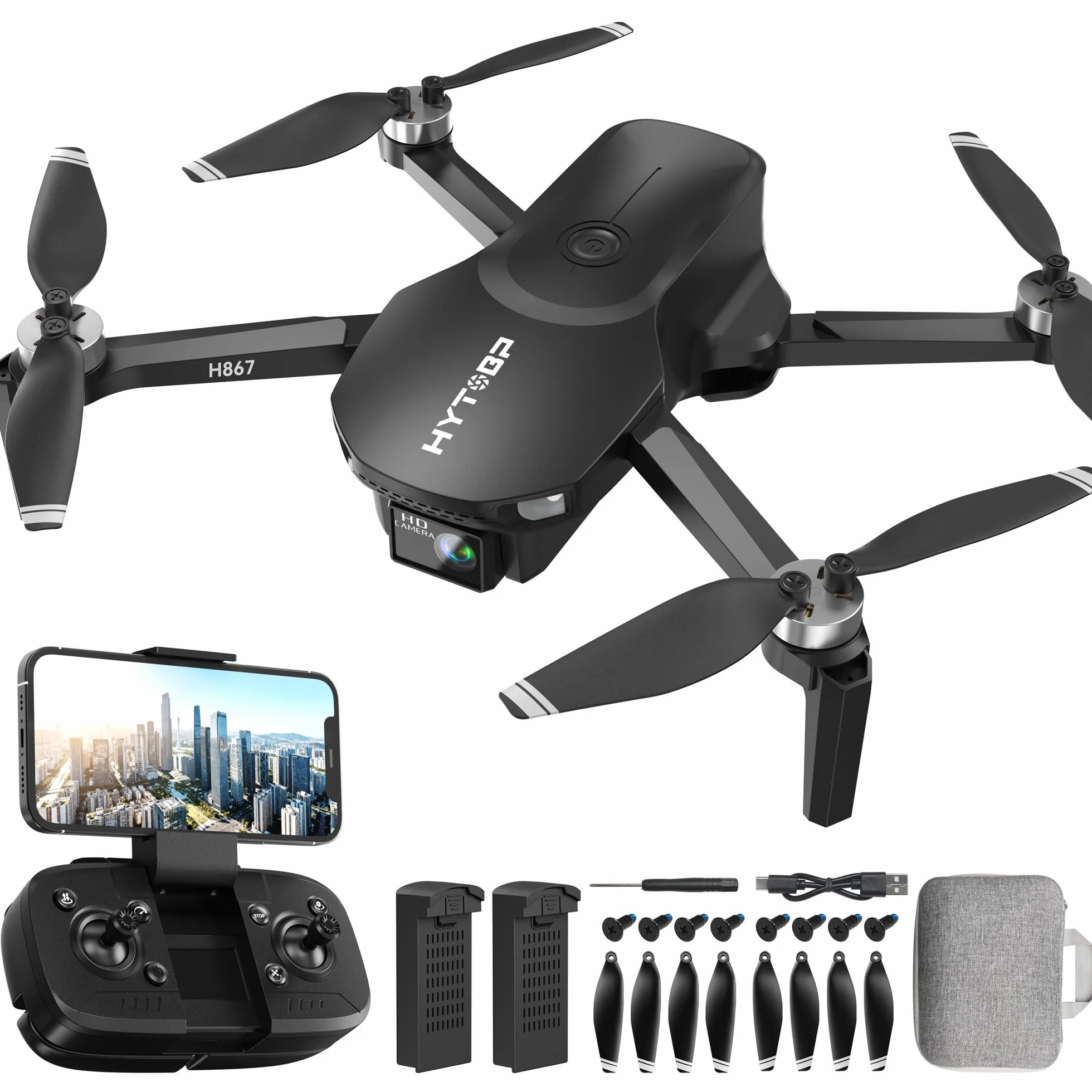 H867 Drones con Cámara 4K para Adultos y Principiantes, Motor Sin Escobillas, 36 Min de Vuelo (2 Baterías), Volteretas 360°, Cuadricóptero RC Plegable(Negro)(Estándar)
