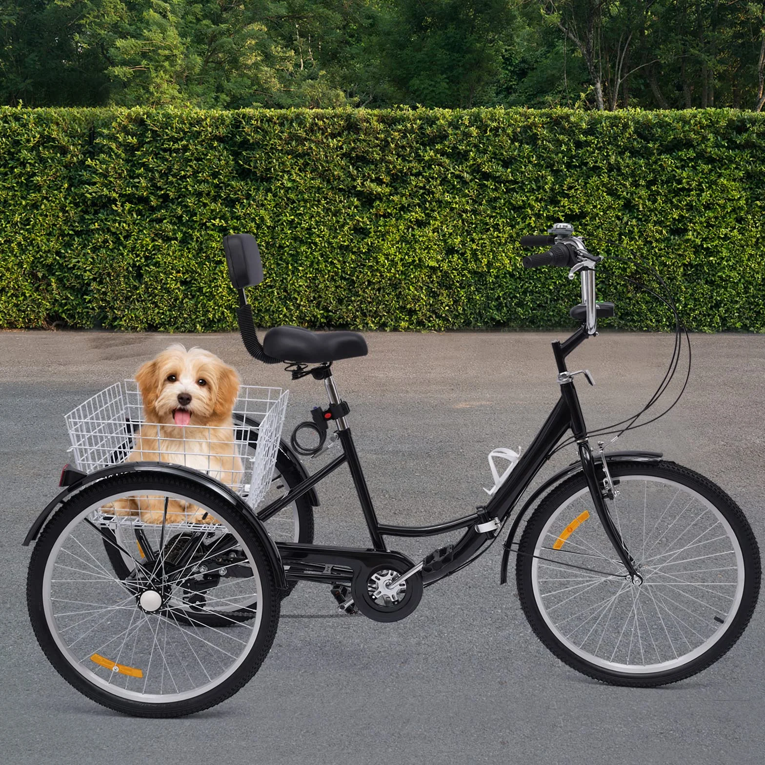 Triciclo plegable para adultos, 24 pulgadas, bicicleta de 3 ruedas, 7 velocidades, con cesta de la compra, triciclo para adultos, personas mayores, mujeres