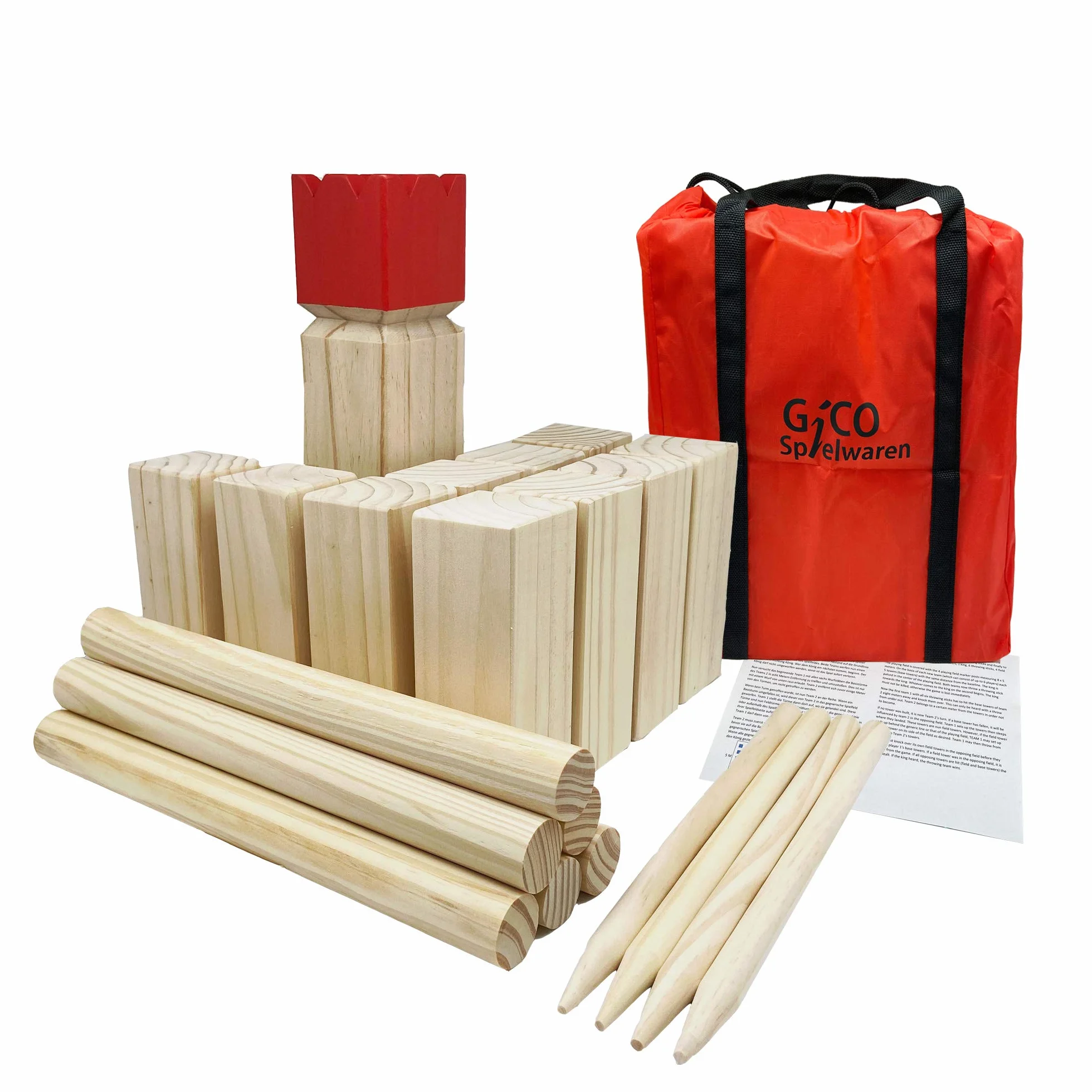 GICO Kubb, Juego Vikingo - Diversión al Aire Libre en Madera de Primera Calidad con Bolsa de Transporte 3263