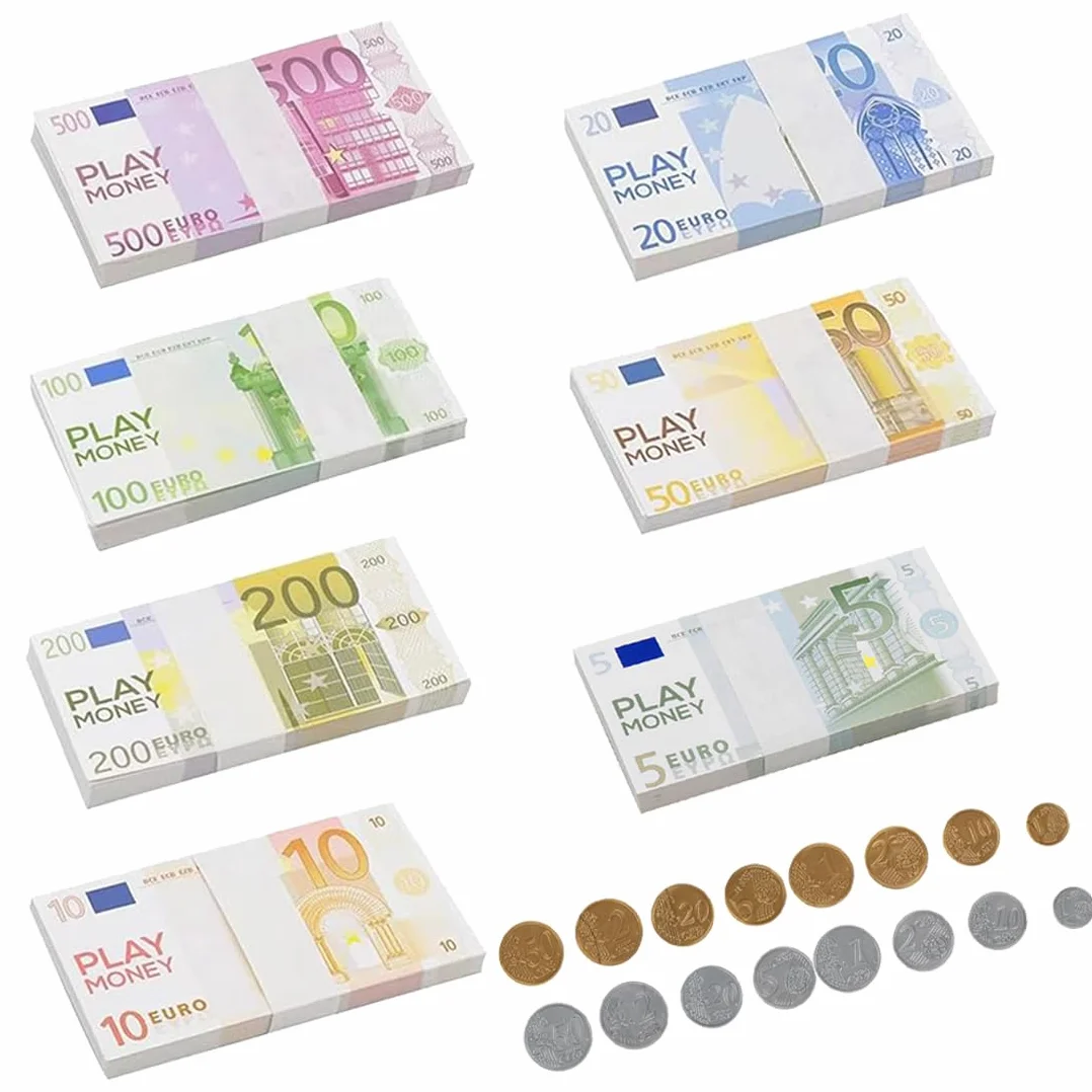86 Piezas Billetes y Monedas de Euro de Juguete, Dinero Falso para Niños, Accesorios de Juego de Rol para Fiestas y Miniaturas