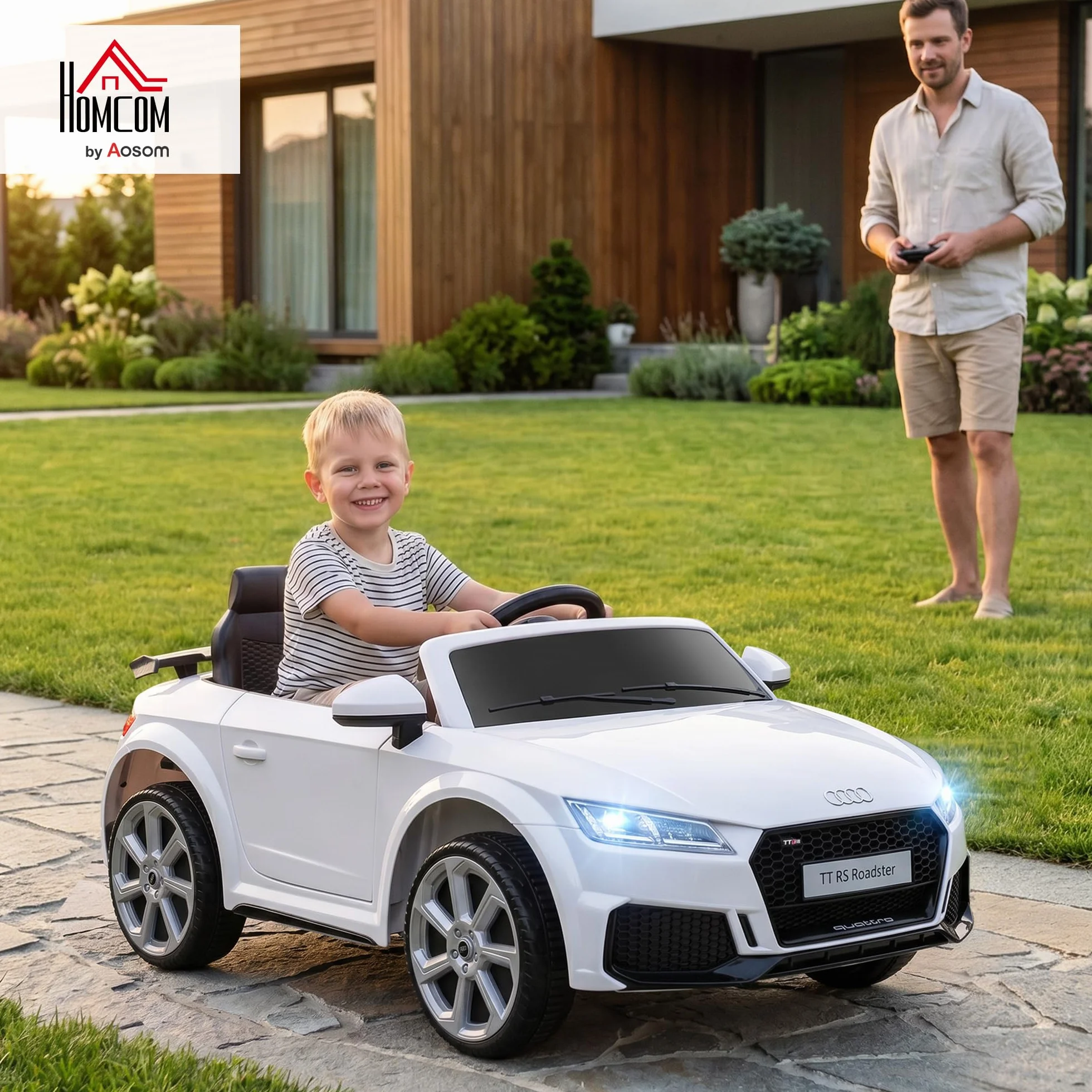 HOMCOM Coche Eléctrico Infantil Audi TT 12V 3 km/h con Mando a Distancia 102x60x44 cm Blanco