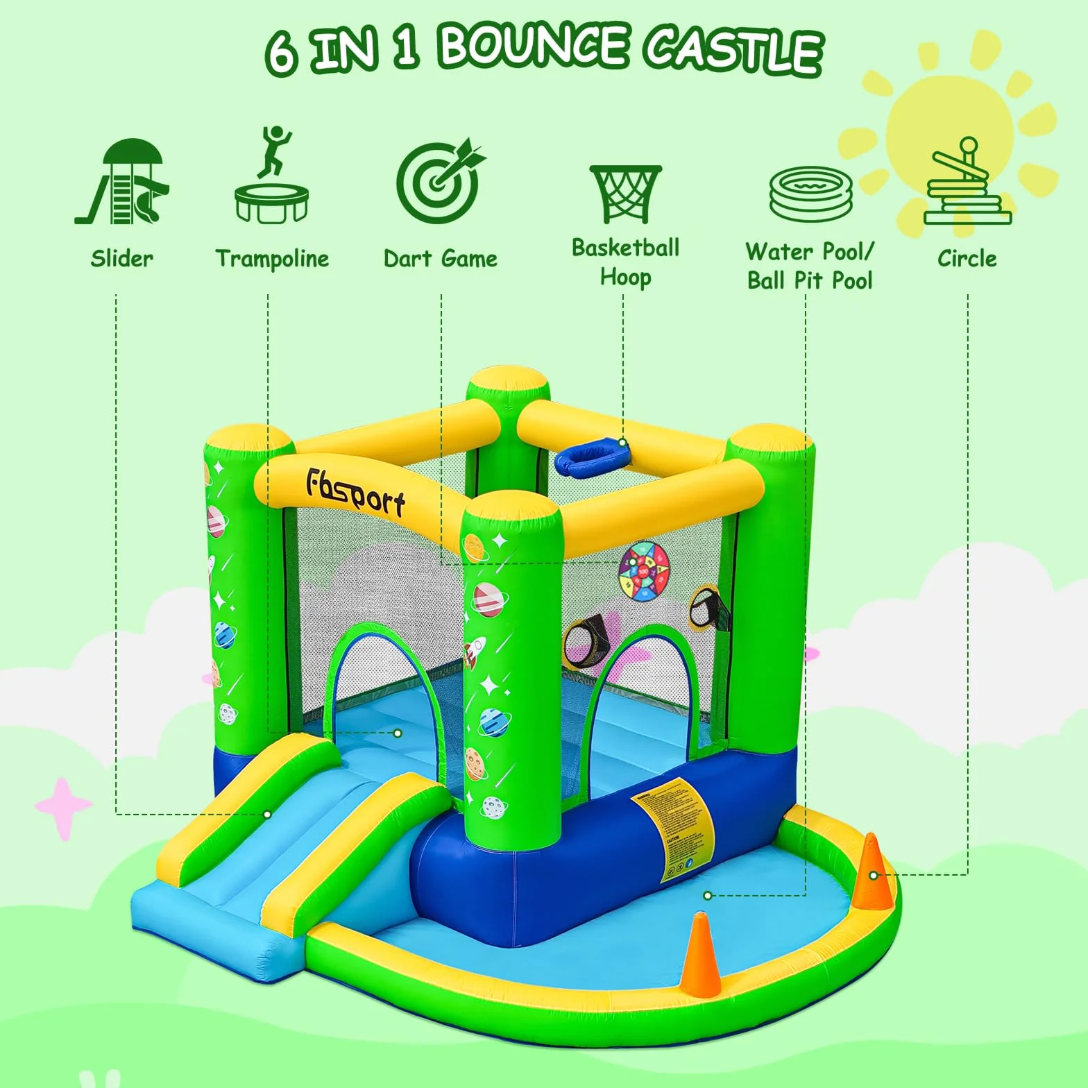castillo hinchable para niños castillo hinchable acuatico de agua con Ventilador tobogán seco y de Agua, Adecuado para niños, Castillo Children's Bouncy para Uso Interior o Exterior 285 x 254 x 165 cm