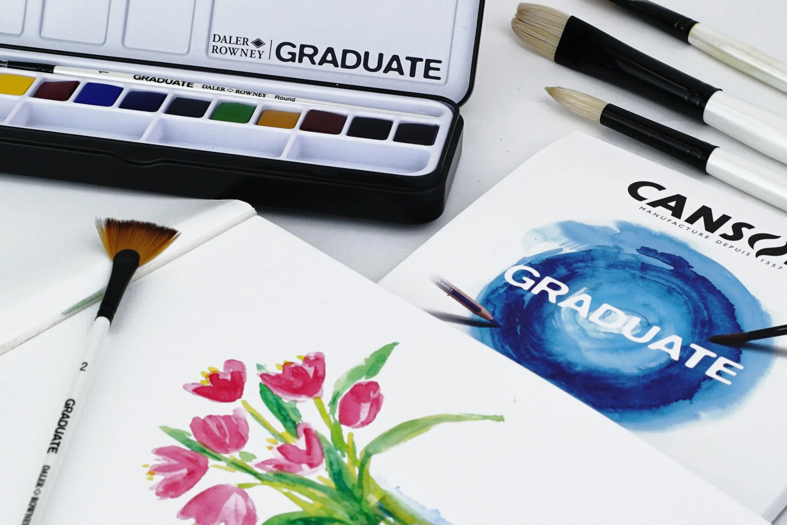 Daler-Rowney Graduate Acuarelas Profesionales, Set de Acuarelas 12 Colores con Pincel, Kit Acuarela Portátil en Caja Metálica, Estuche para Estudiantes, Artistas y Manualidades