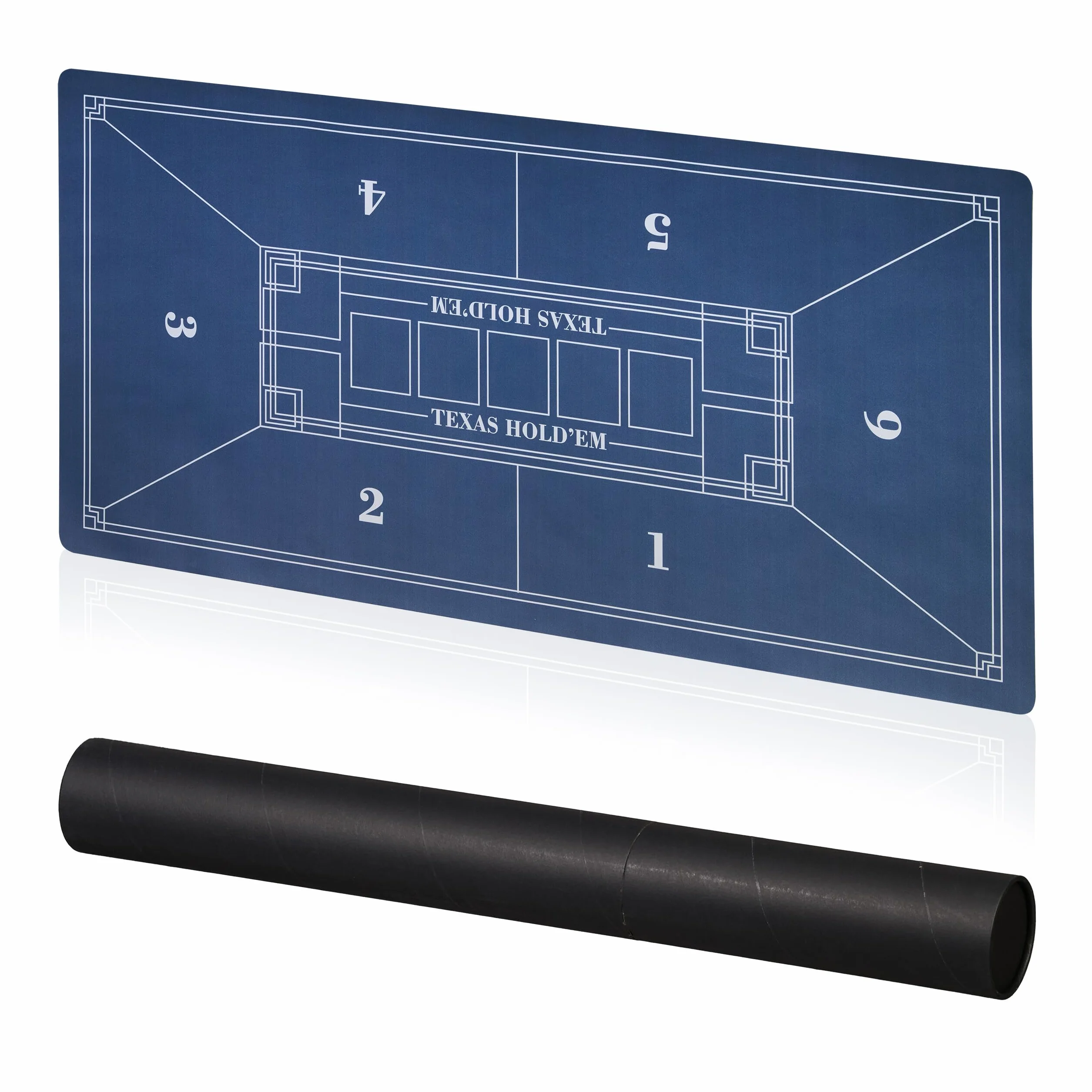 Relaxdays Tapete Póquer, 120 x 60 cm, Mantel Poker Texas Hold'em, Alfombrilla Antideslizante, Bolsa, 6 Jugadores, Azul