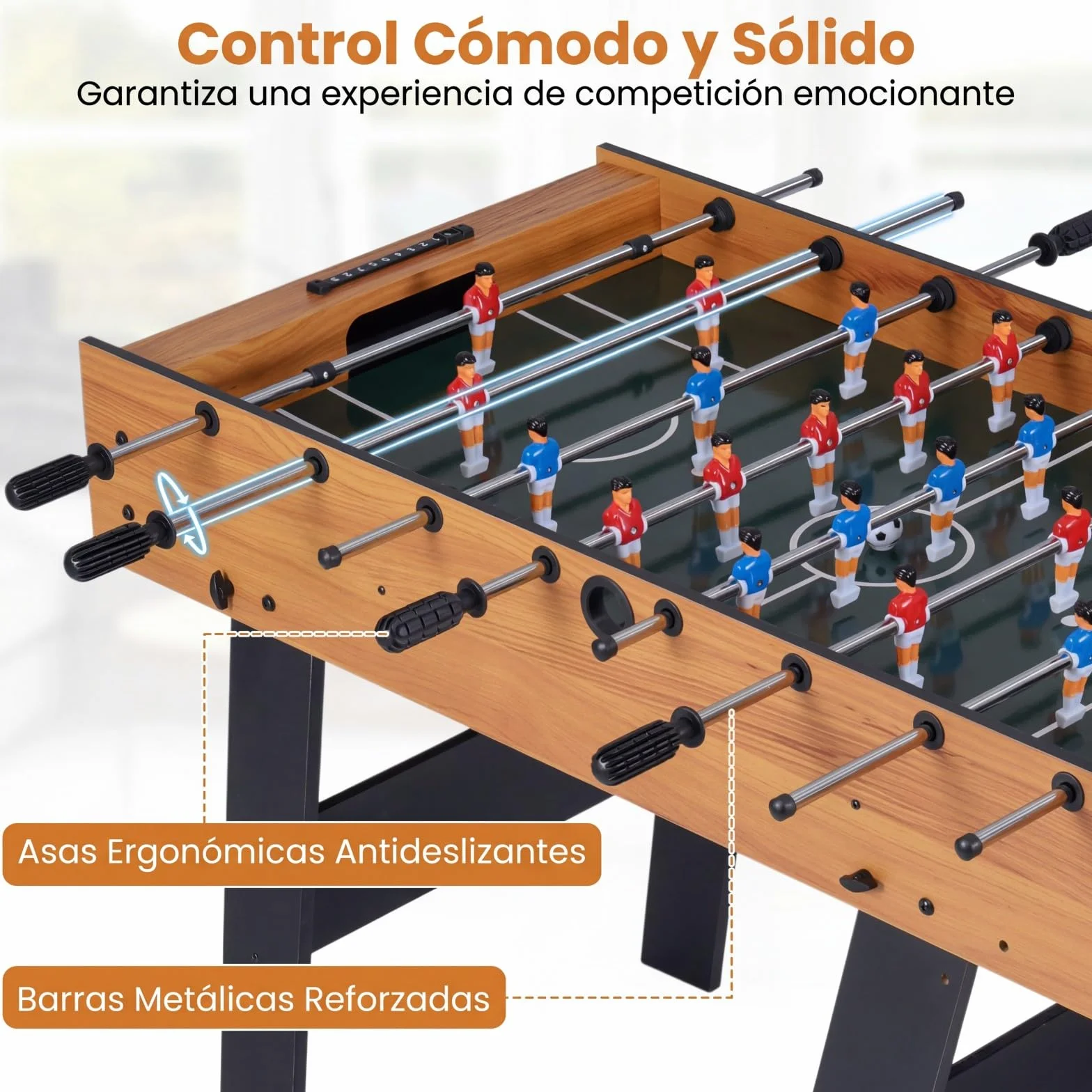 COSTWAY Mesa de Futbolín Plegable de Madera con 22 Jugadores, 121 x 60,5 x 81 cm