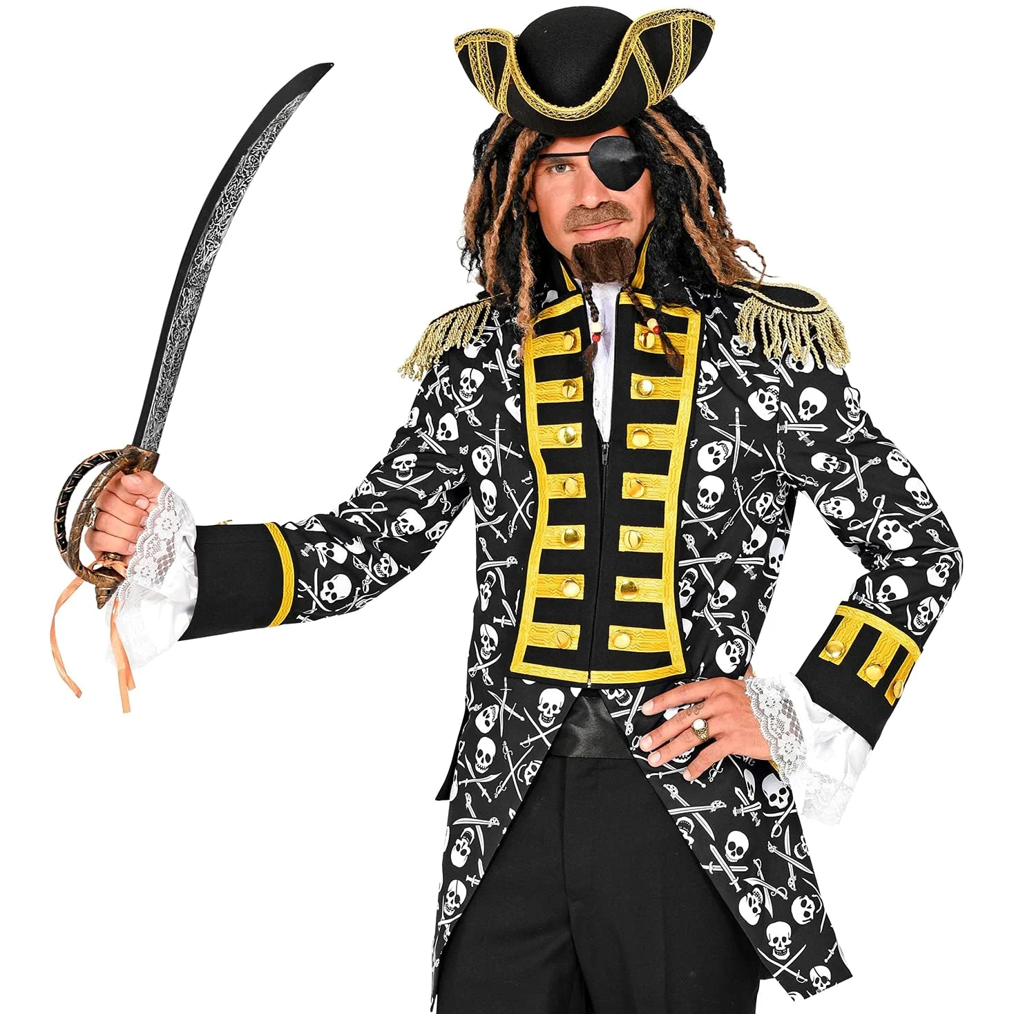 W WIDMANN MILANO Party Fashion - Traje de gala pirata para hombre | Frac estilo pirata, uniforme la guardia, complemento para disfraces de corsarios, capitanes, Carnaval y fiestas temáticas