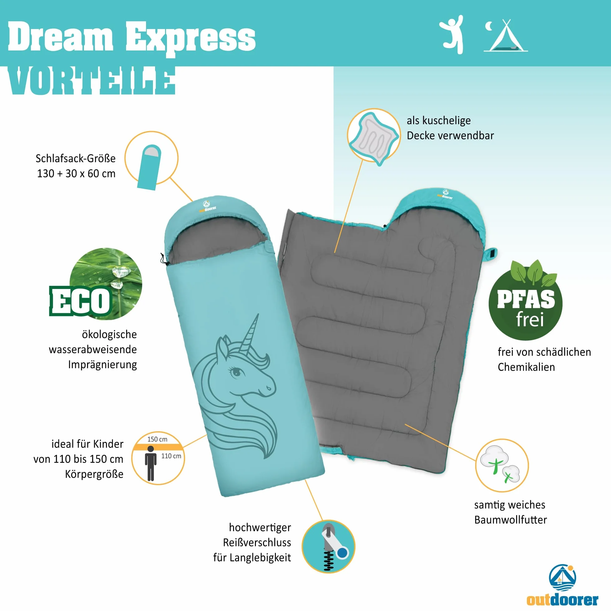 outdoorer Saco de dormir infantil Dream Express con forro de algodón