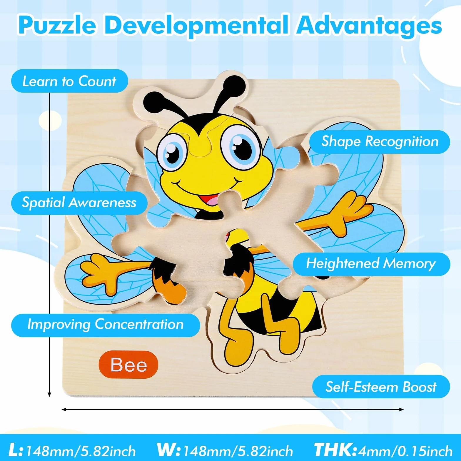 Puzzles de Madera Montessori 12 Piezas Juguetes Educativos Animales Infantil 1 2 3 Año Rompecabezas