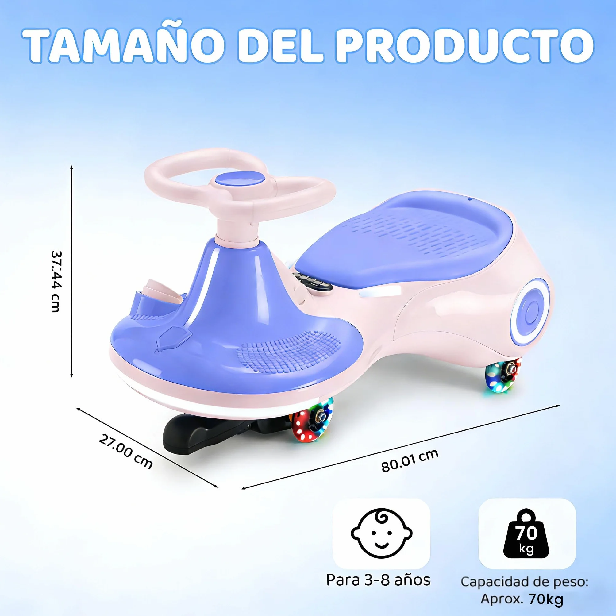 Coche eléctrico Infantil 12V, Juguete montable 3 en 1 con Pedal, batería Recargable, 3 Modos, antivuelco, Ruedas Luminosas, música, Edades 3-8 años, 30-70 kg, Rosa Morado