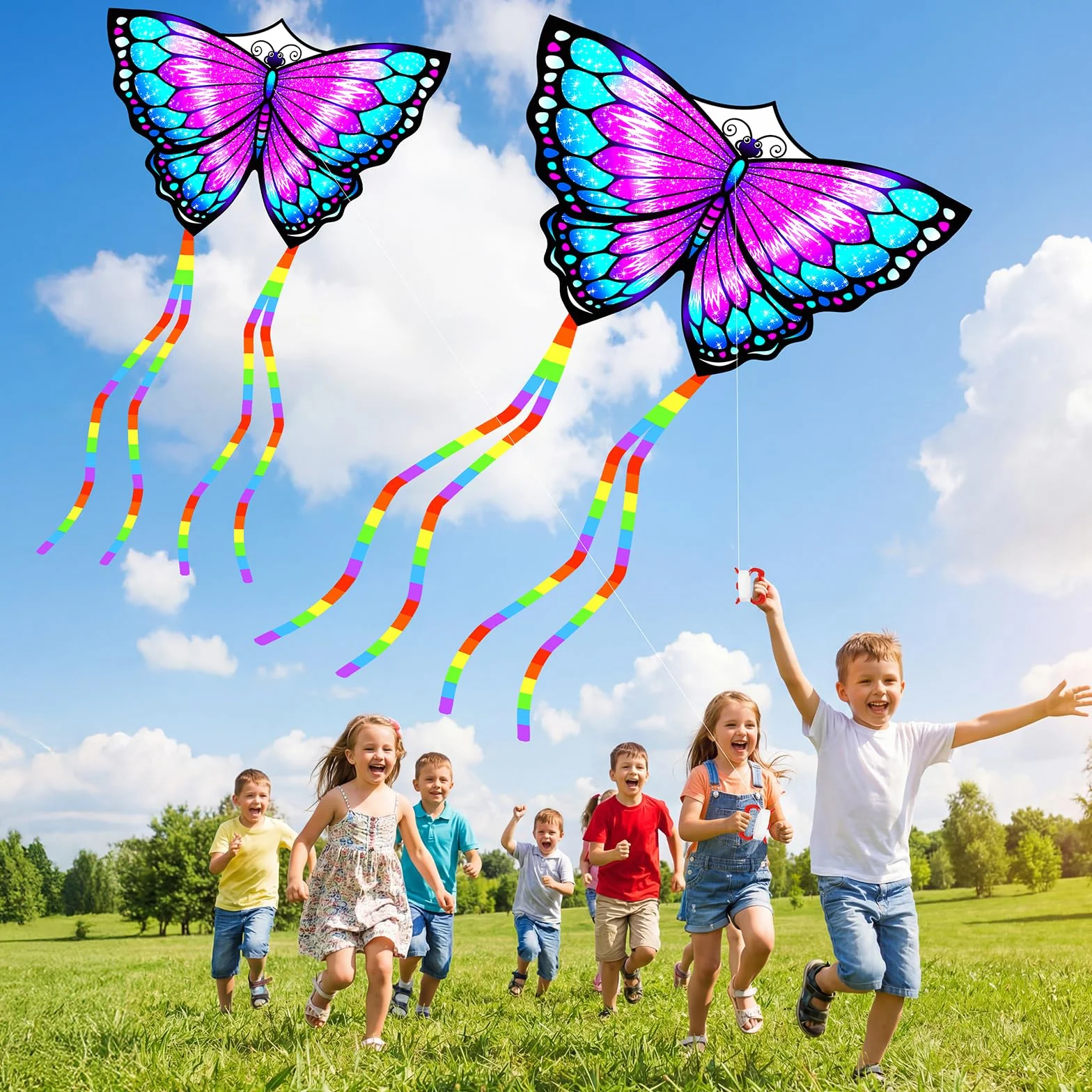 Gran Cometa de Mariposa, Fácil Volar y Montar, Cometas para Niños con Ola Larga para Niños y Adultos Principiantes, para Playa, Viaje, Juegos al Aire Libre