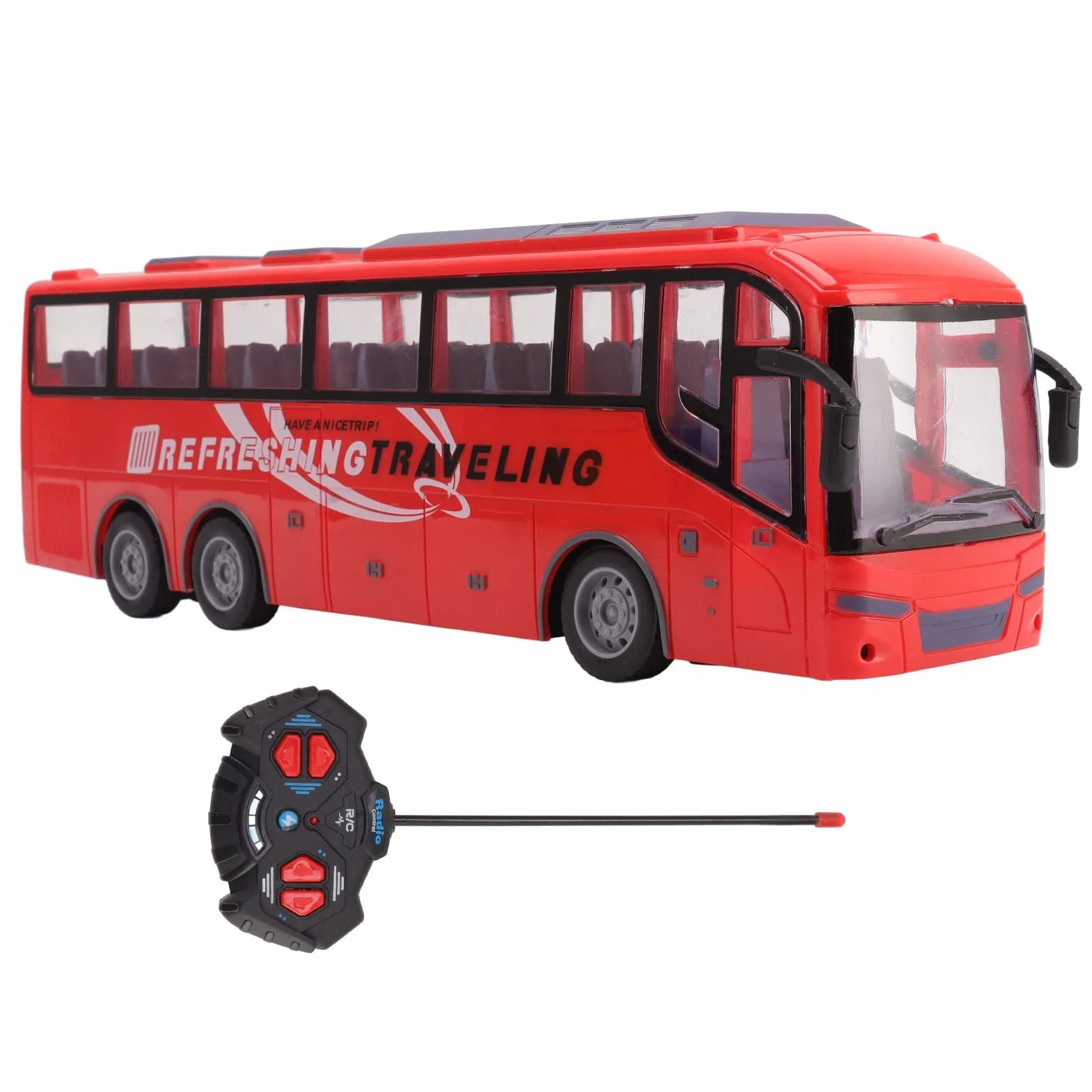 Modelo de Bus de Control Remoto a Escala 1: 20 con Luces Brillantes y Controlador Remoto, vehículo electrónico Recargable de Juguetes de autobuses RC inalámbricos para niños y (Viaje Rojo)