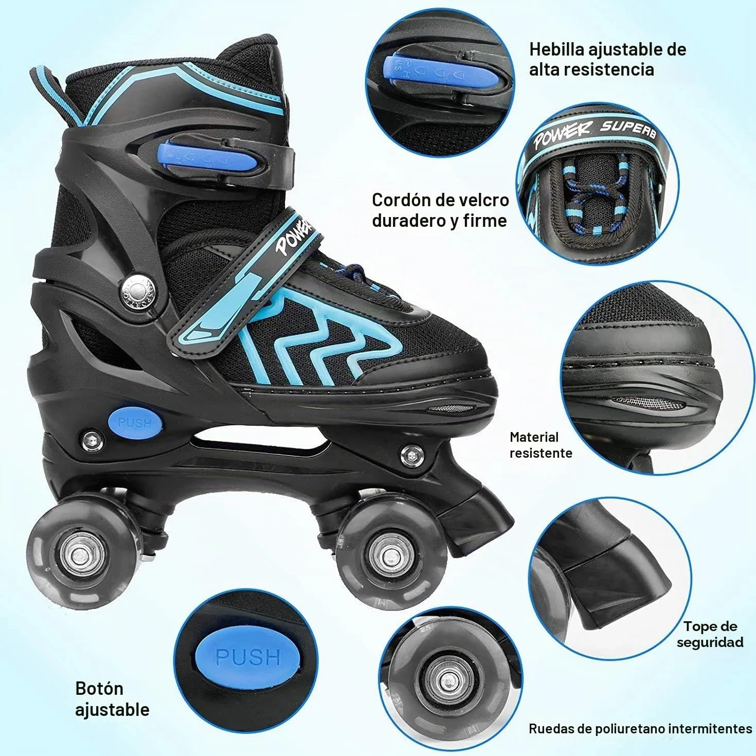 Patines Roller Quad Ajustables con Ruedas Luminosas para Niños Principiantes