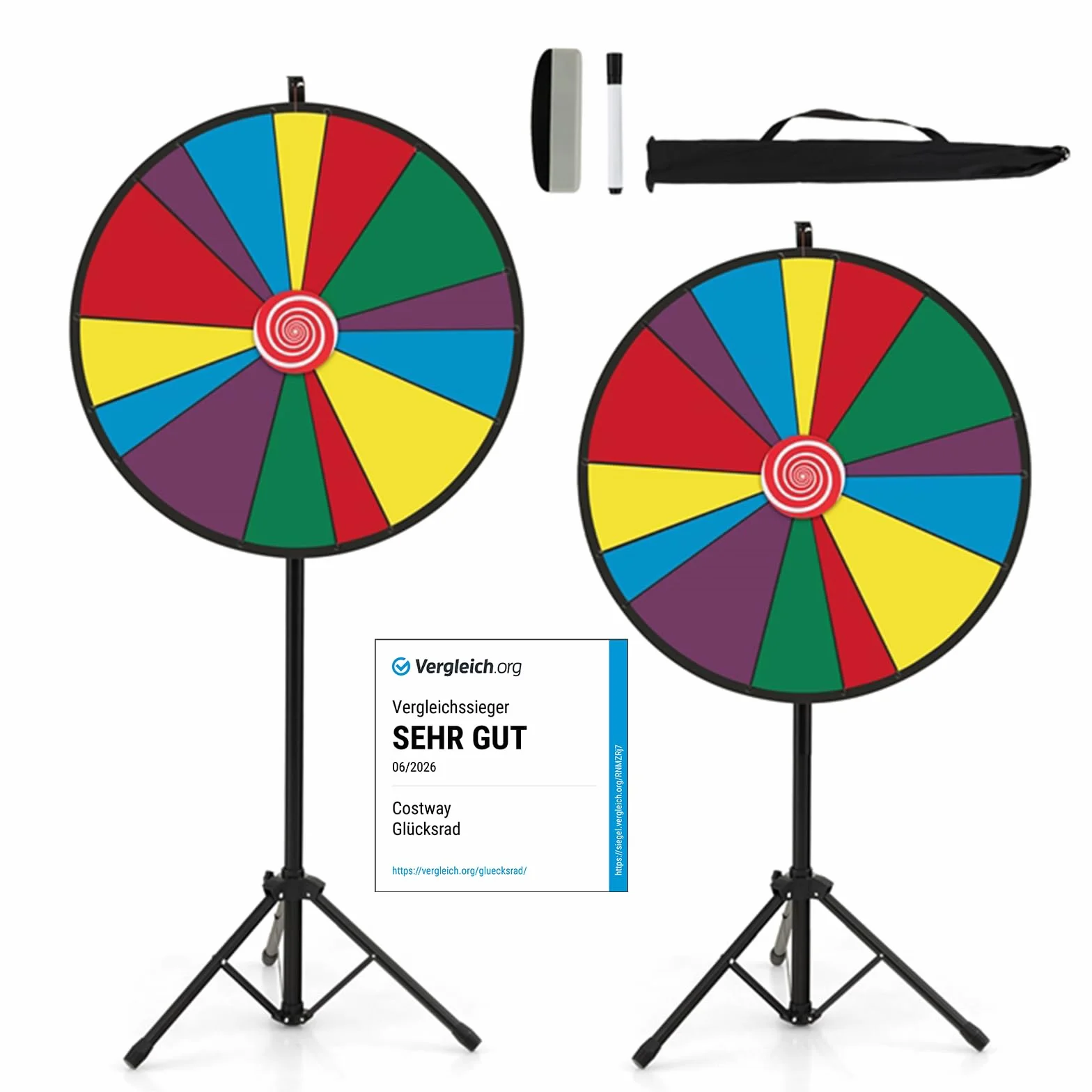 COSTWAY 30" Ruleta de La Suerte, Ruleta de Juego Ajustable con Soporte Trípode de Metal, Borrador de Pizarra, Editable y Colorida, Rueda de la Fortuna para Fiesta Ferias Comerciales (30 Pulgadas)