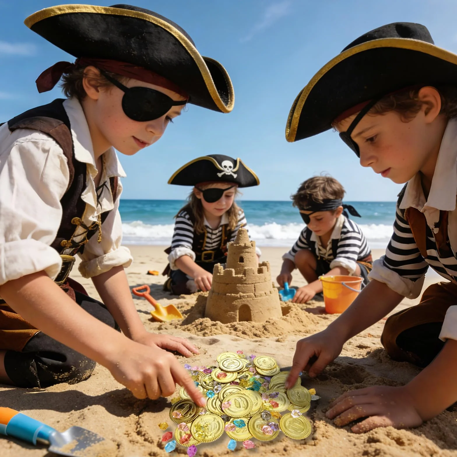 160 Piezas Monedas de Oro Piratas Juguetes, Monedas Chocolate, Gemas Infantiles | para búsquedas del Tesoro, Bolsas de Fiesta, Recuerdos, cofres del Tesoro, Juguetes Piratas y Celebraciones