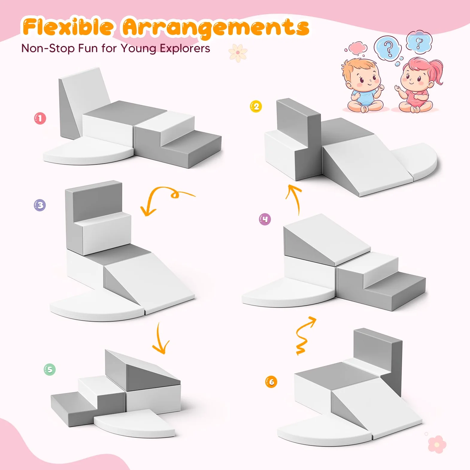 Bloques de Juego de Escalada de Espuma de 4 Piezas, combinables con Cierre de, Juguete Educativo para el Desarrollo de Interiores y guarderías (Gris y Blanco)